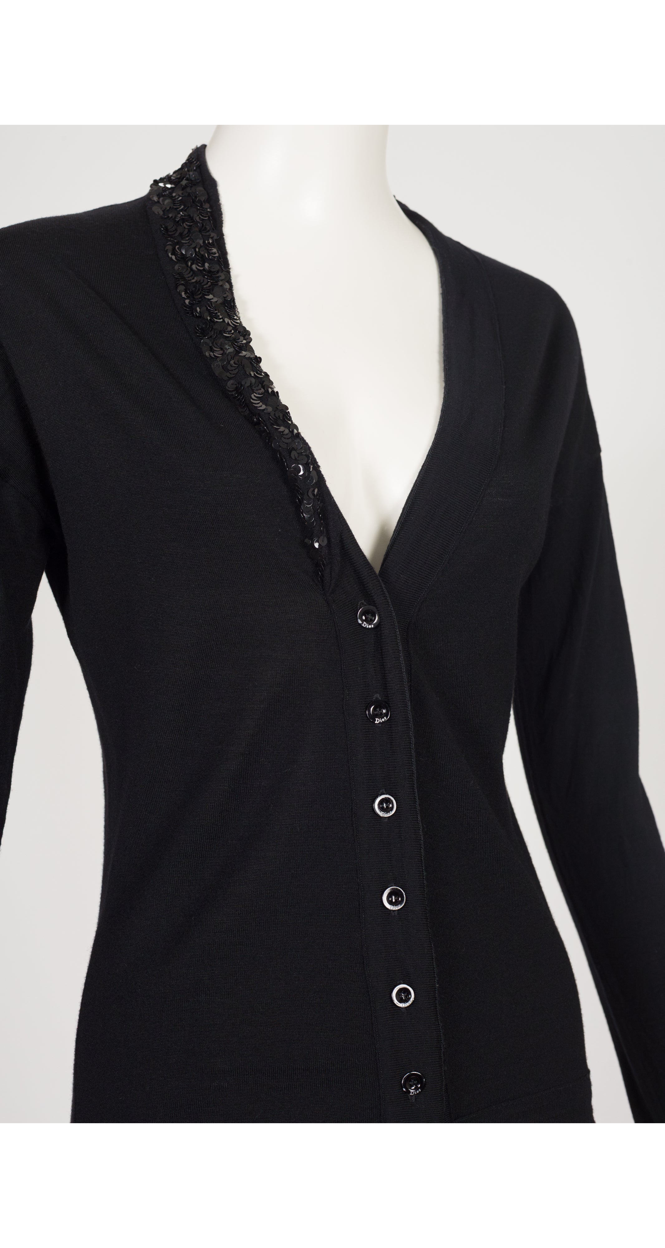 2006 Sequin Black Wool Knit Asymmetrical Cardigan