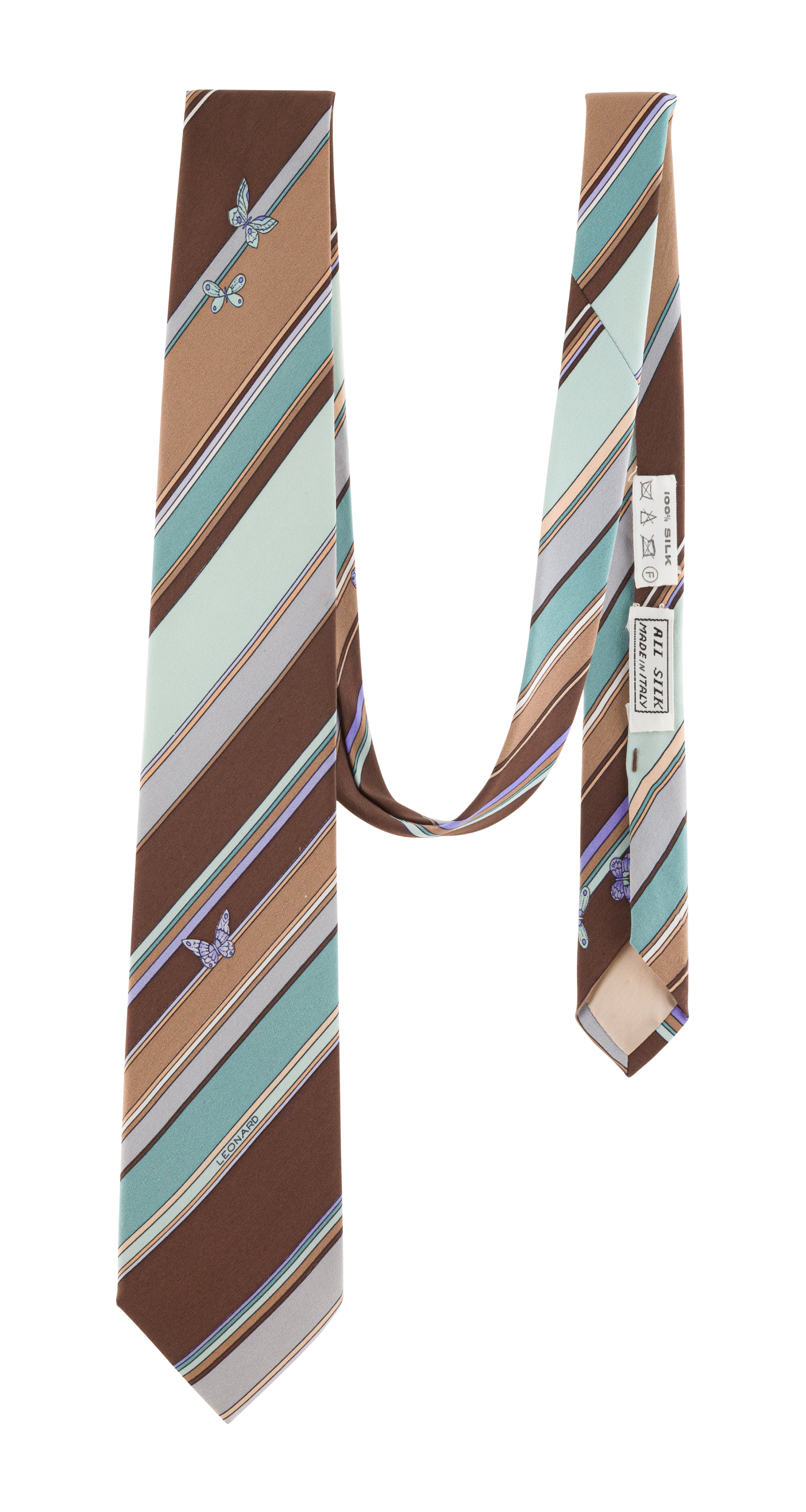 1970s Butterfly Print Striped Silk Men's Tie