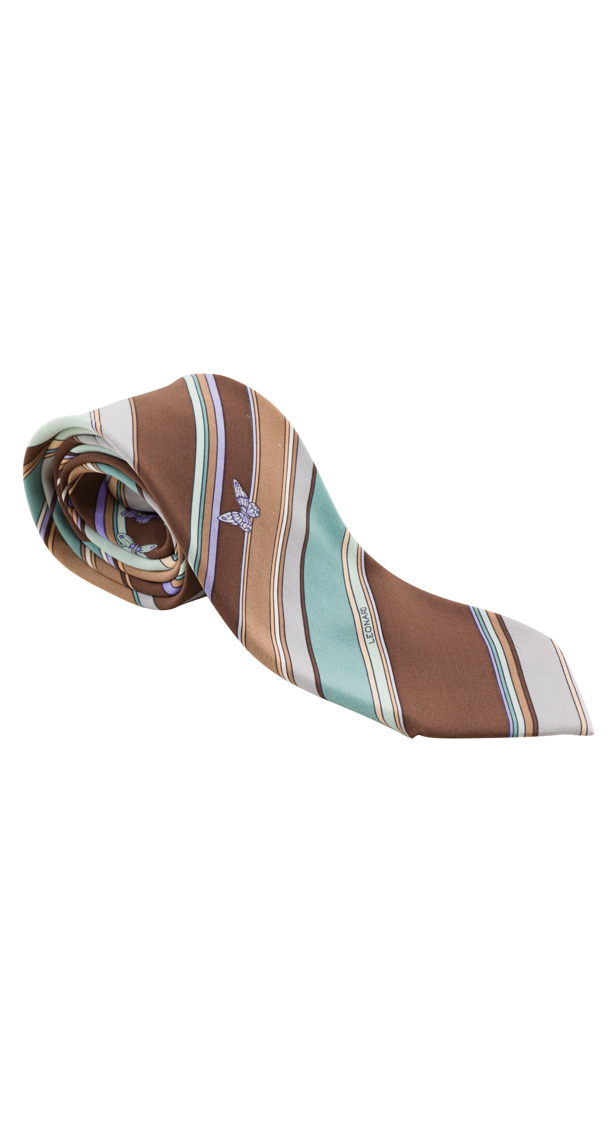 1970s Butterfly Print Striped Silk Men's Tie