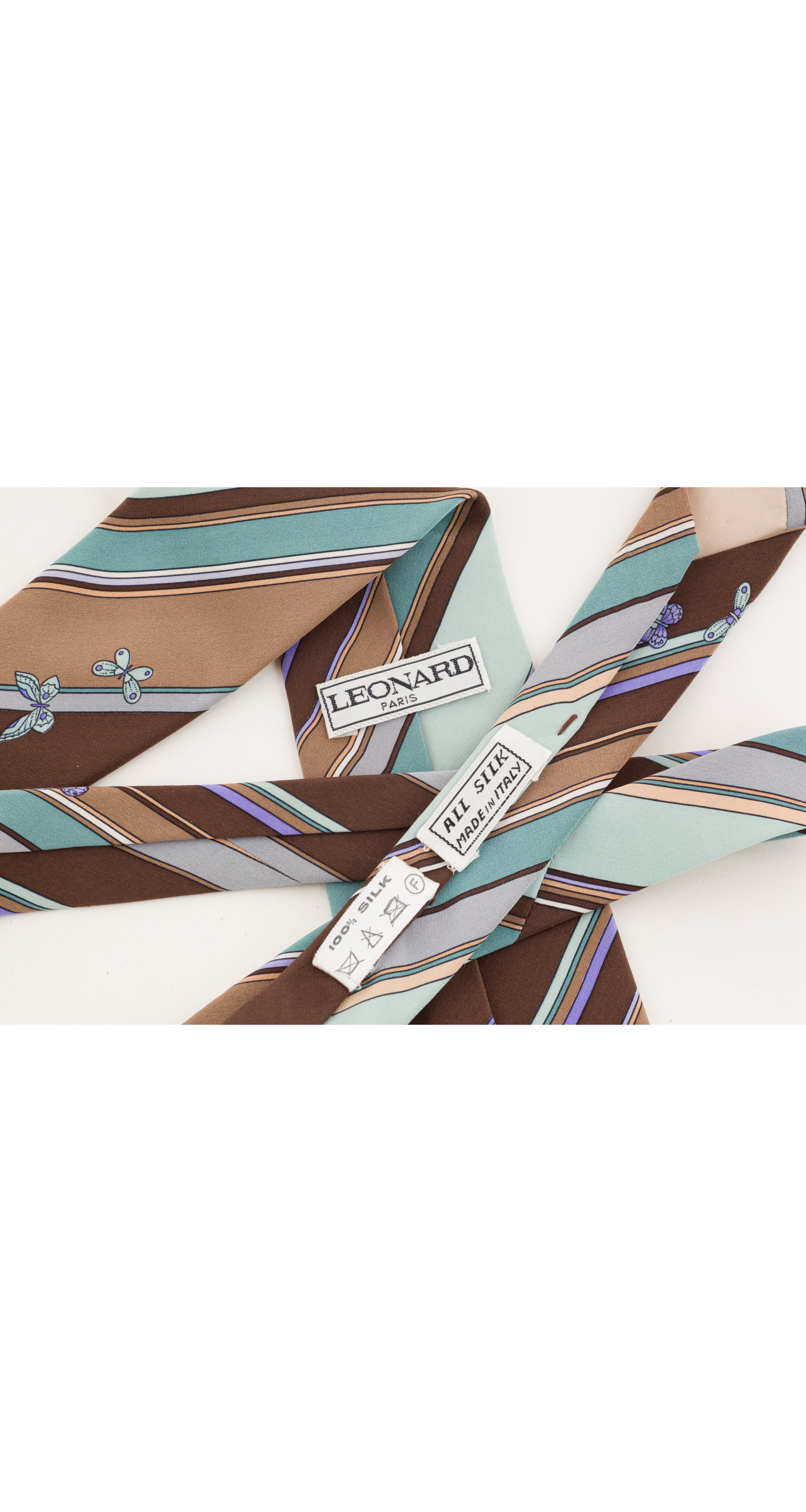 1970s Butterfly Print Striped Silk Men's Tie