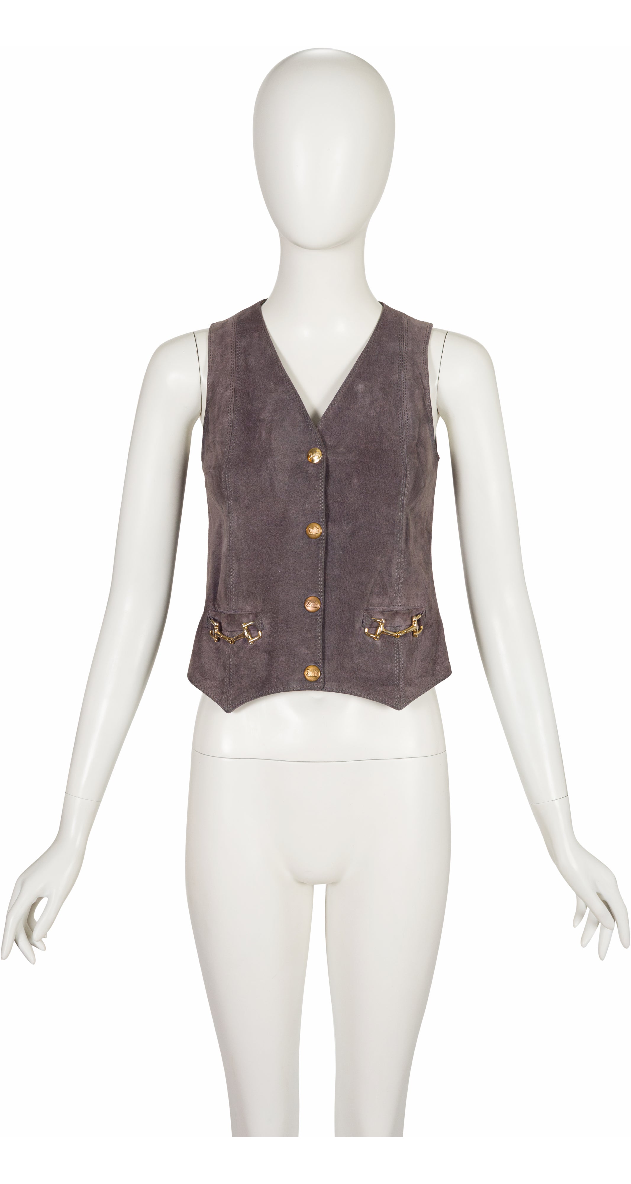 1970s Horsebit Gray Suede Snap-Up Vest