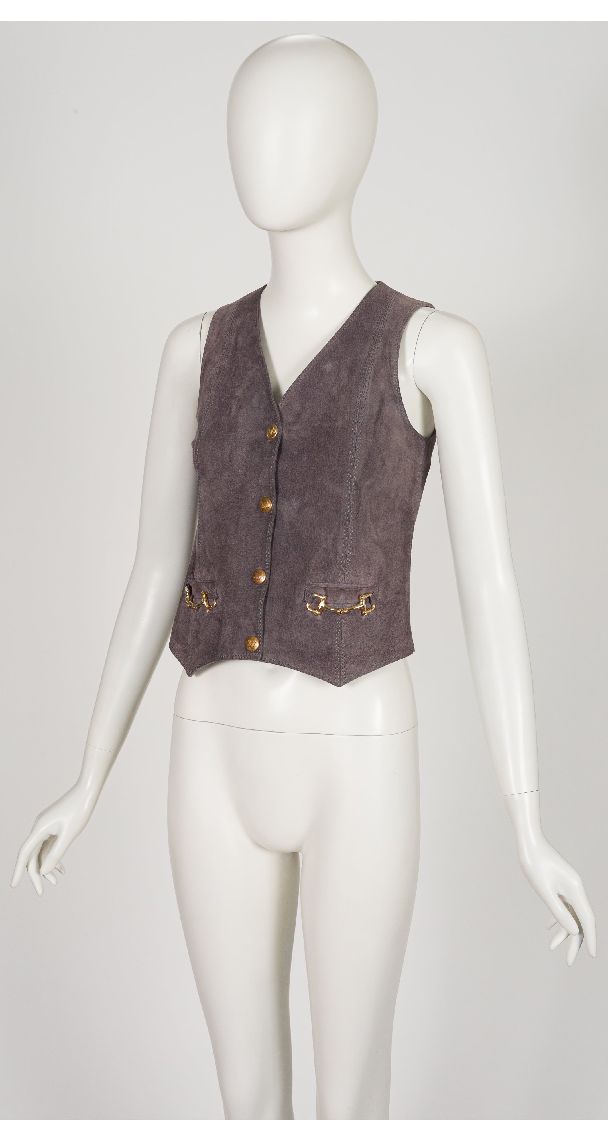 1970s Horsebit Gray Suede Snap-Up Vest
