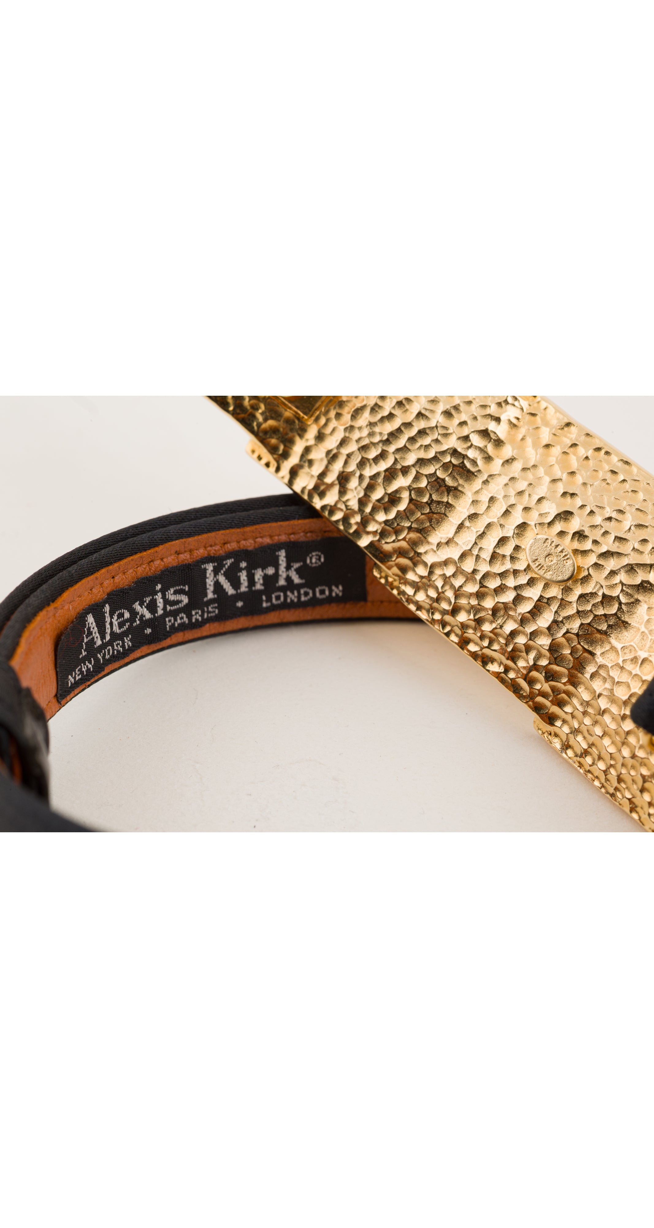 1980s Gold Buckle Black Silk Satin Adjustable Belt