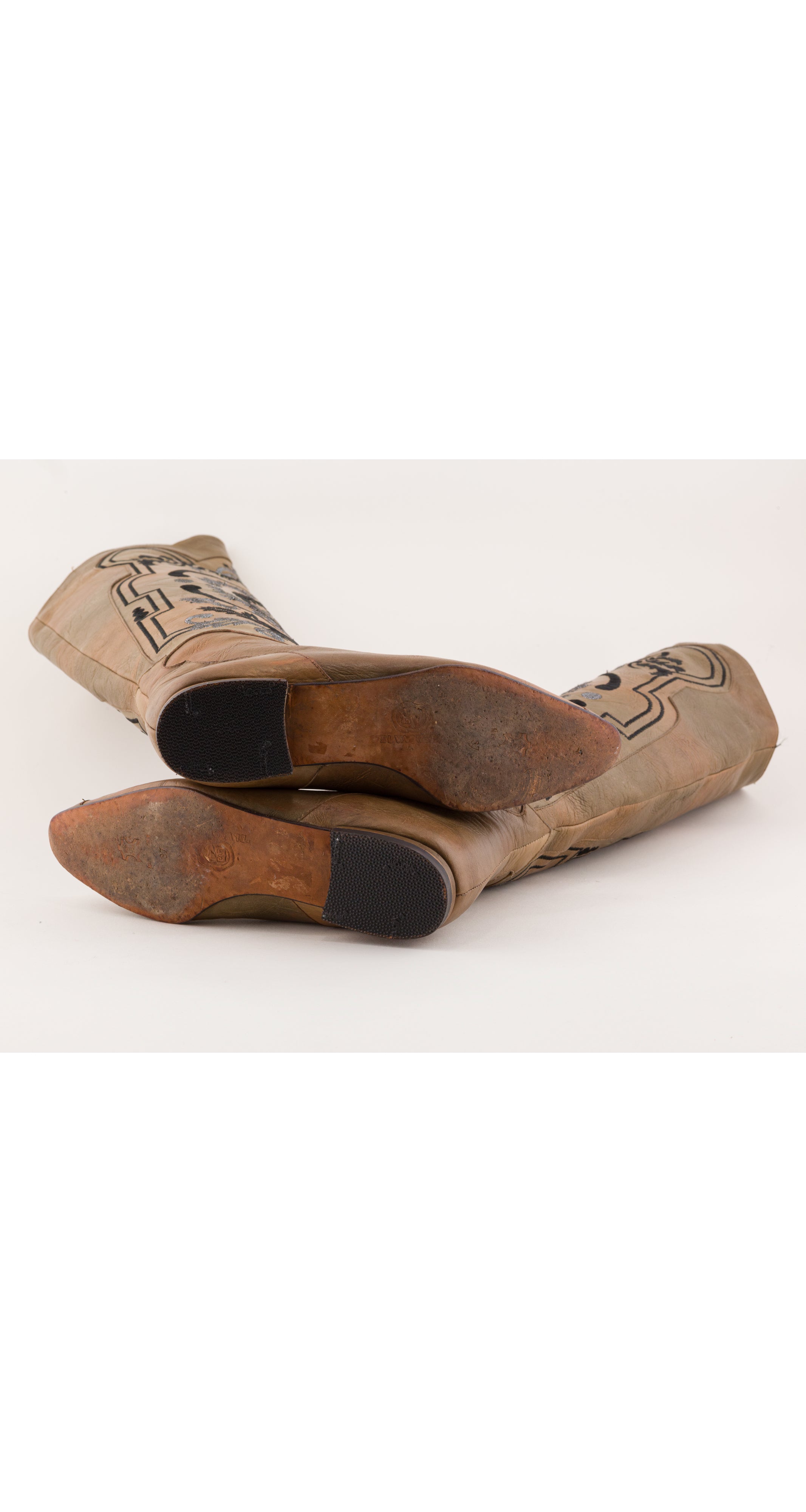 1980s Embroidered Metallic Leather Pointed Toe Boots