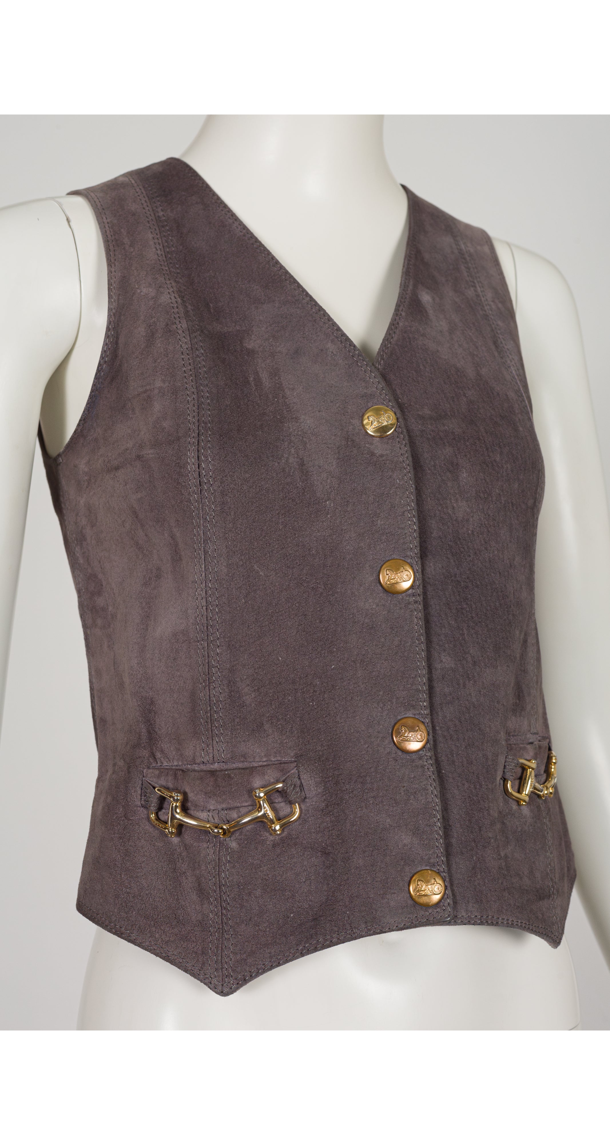 1970s Horsebit Gray Suede Snap-Up Vest