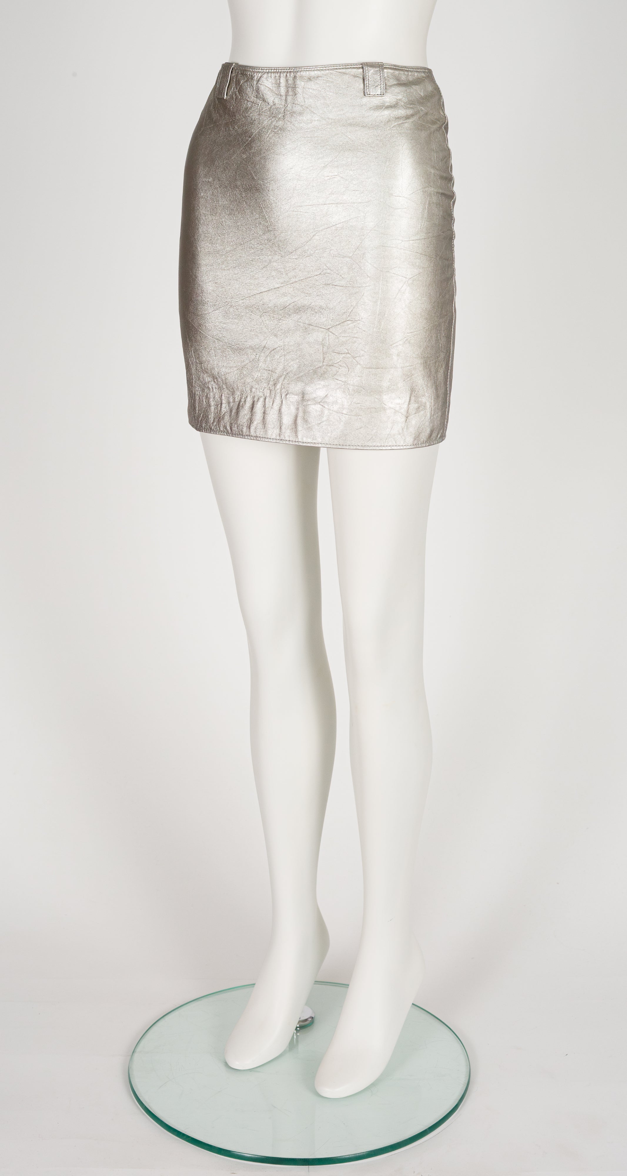 1990s Silver Metallic Leather Mini Skirt