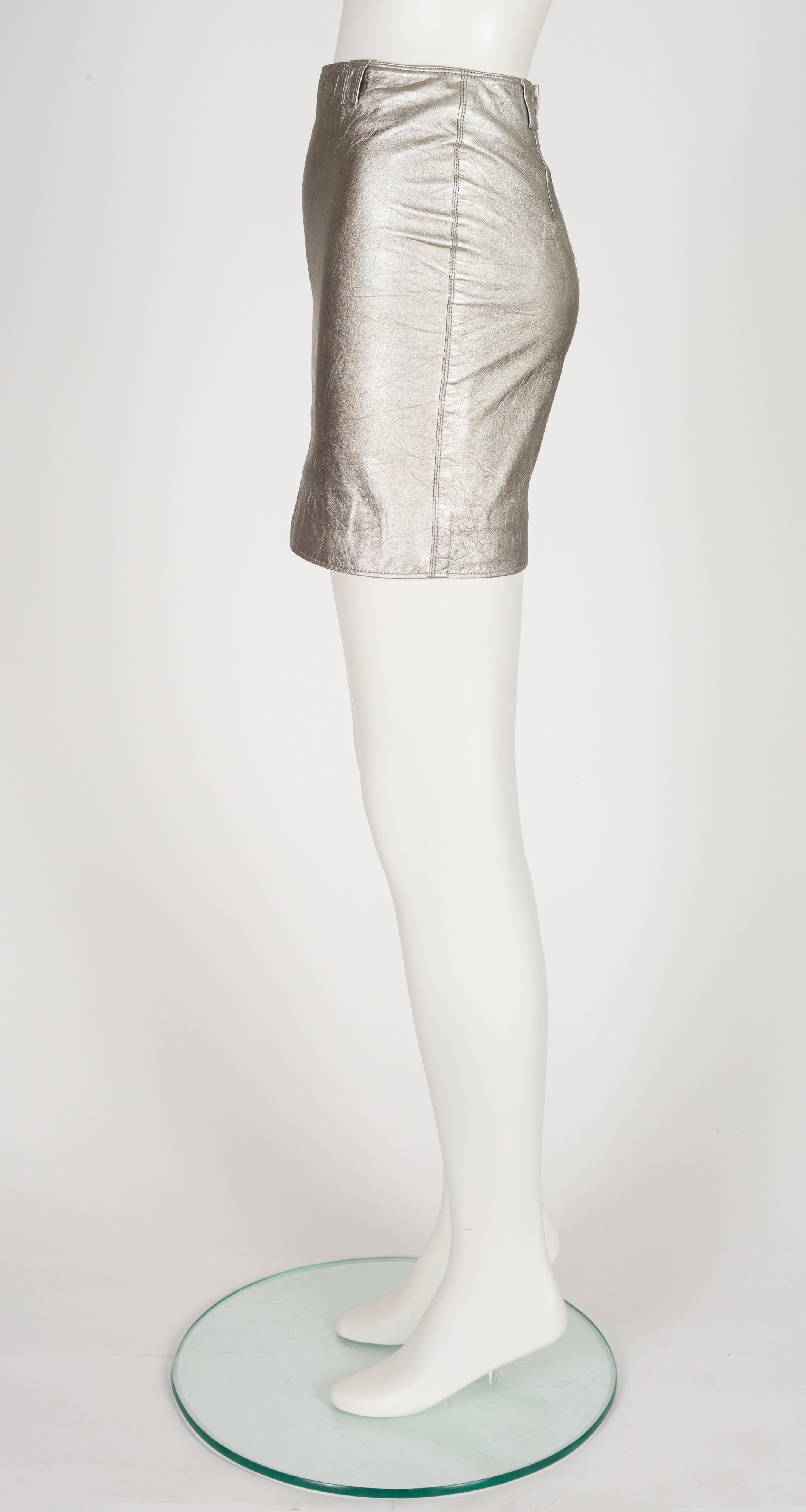 1990s Silver Metallic Leather Mini Skirt