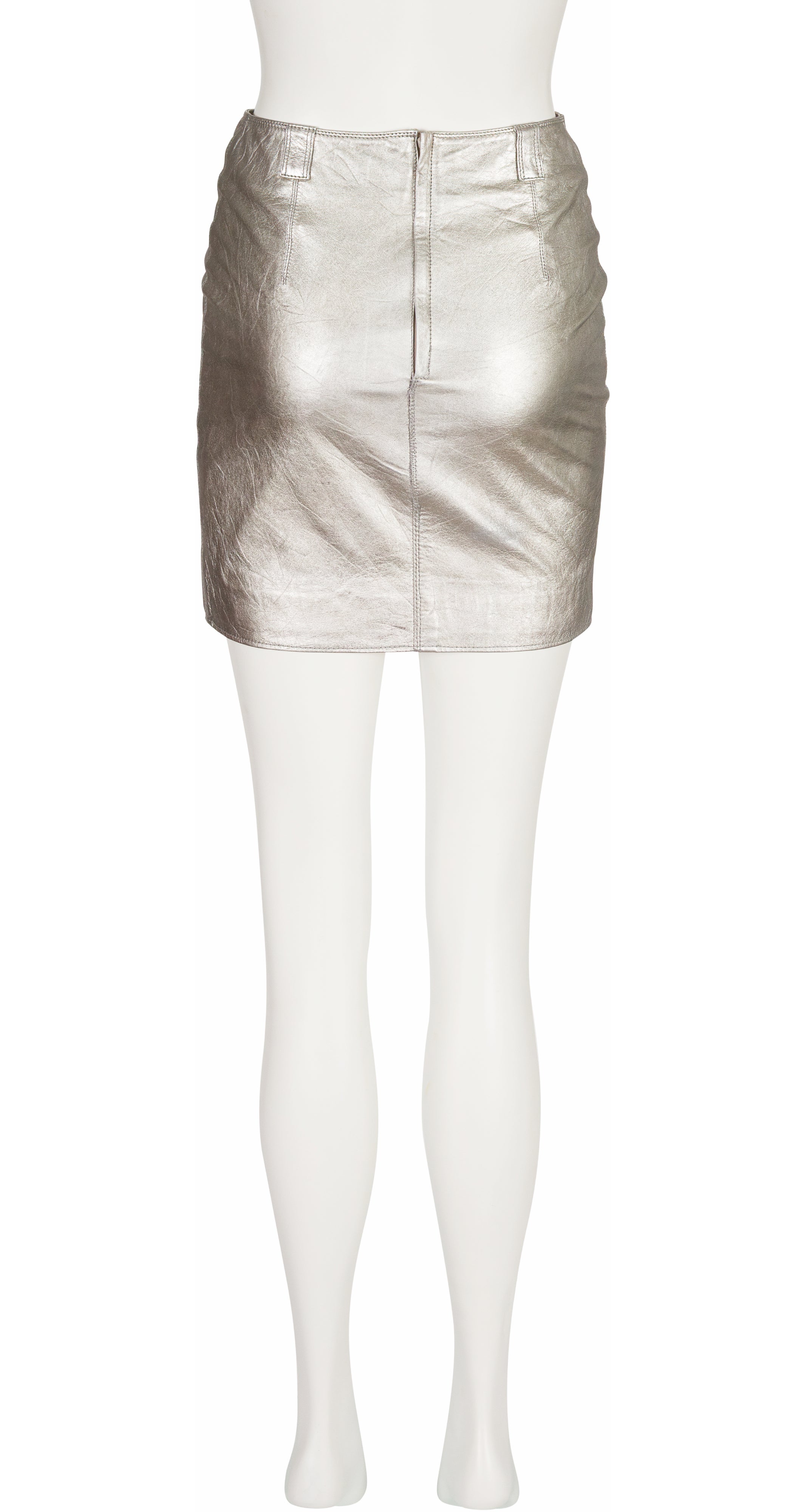 1990s Silver Metallic Leather Mini Skirt