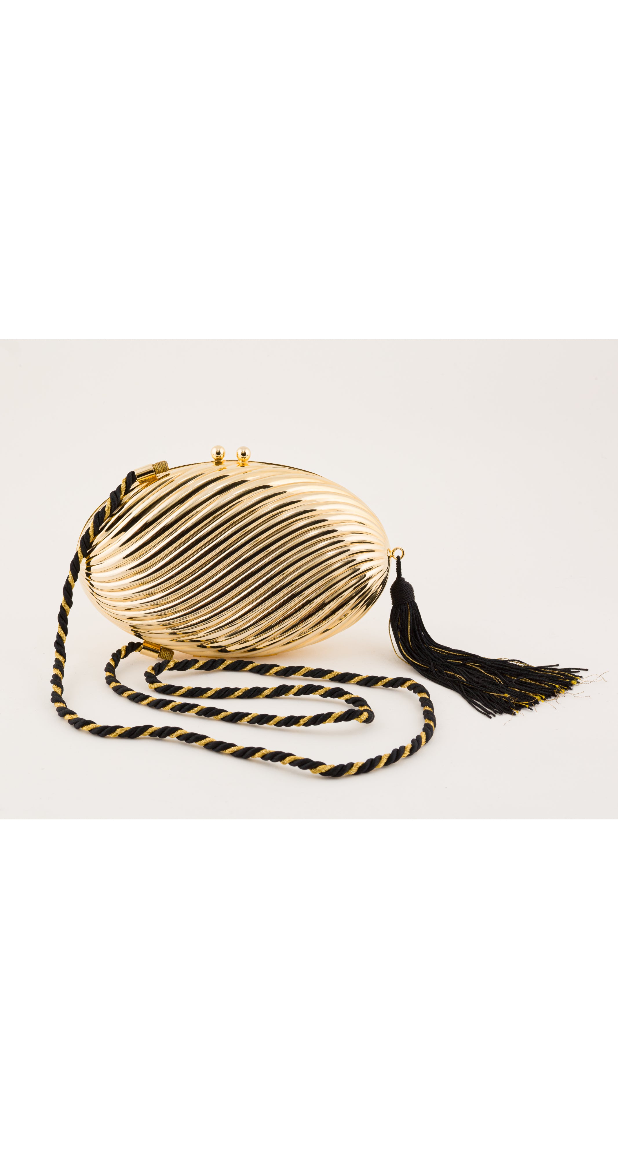 1980s Gold Metal Oval Tassel Evening Bag