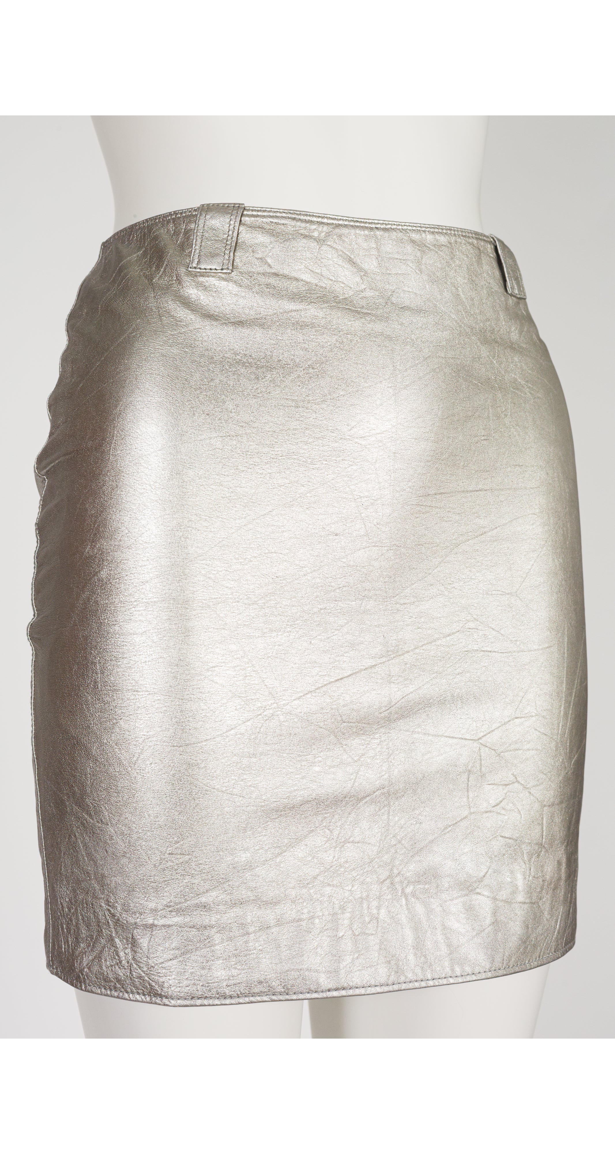 1990s Silver Metallic Leather Mini Skirt