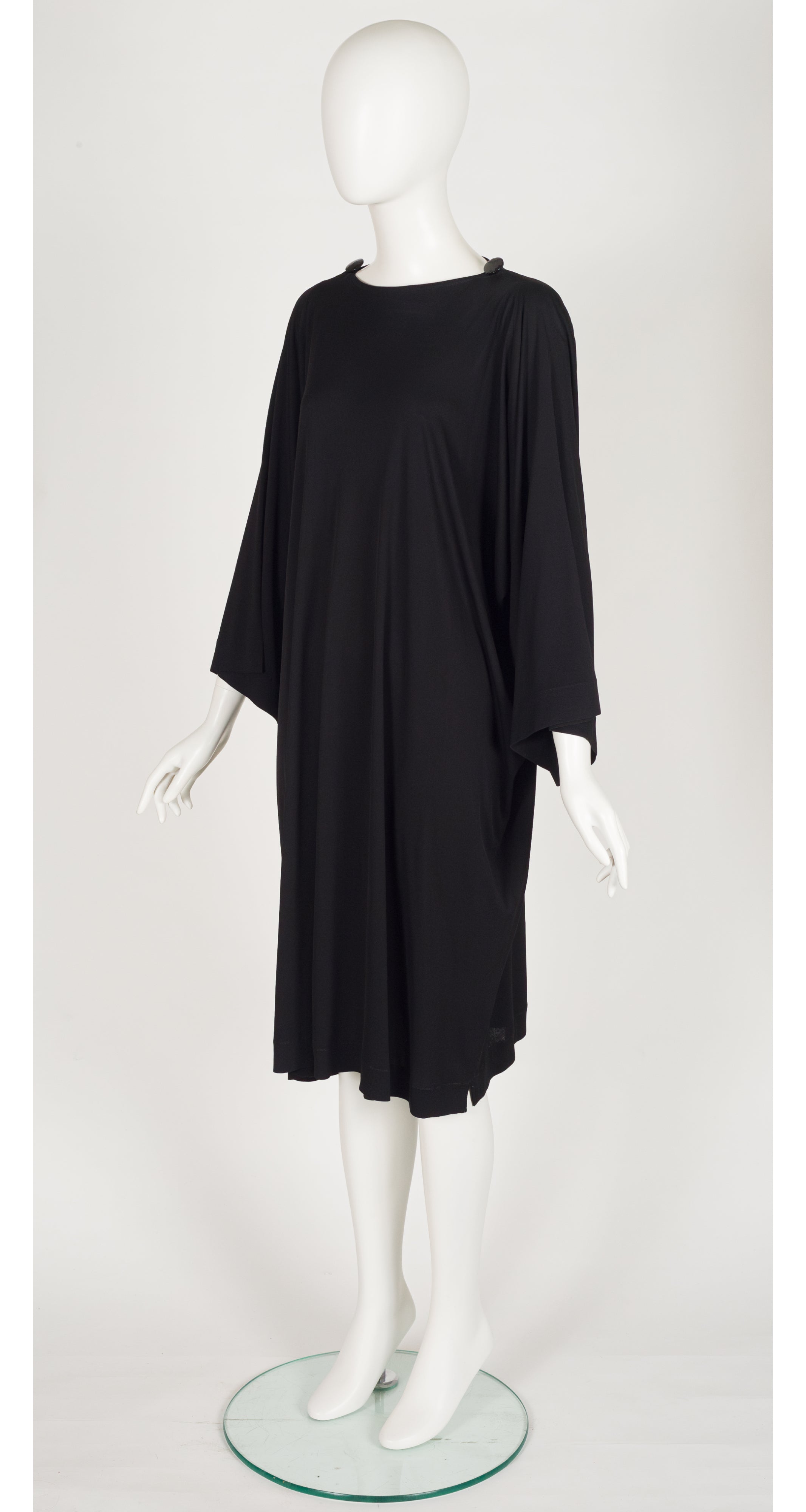1980s Black Viscose Jersey Dolman Sleeve Dress