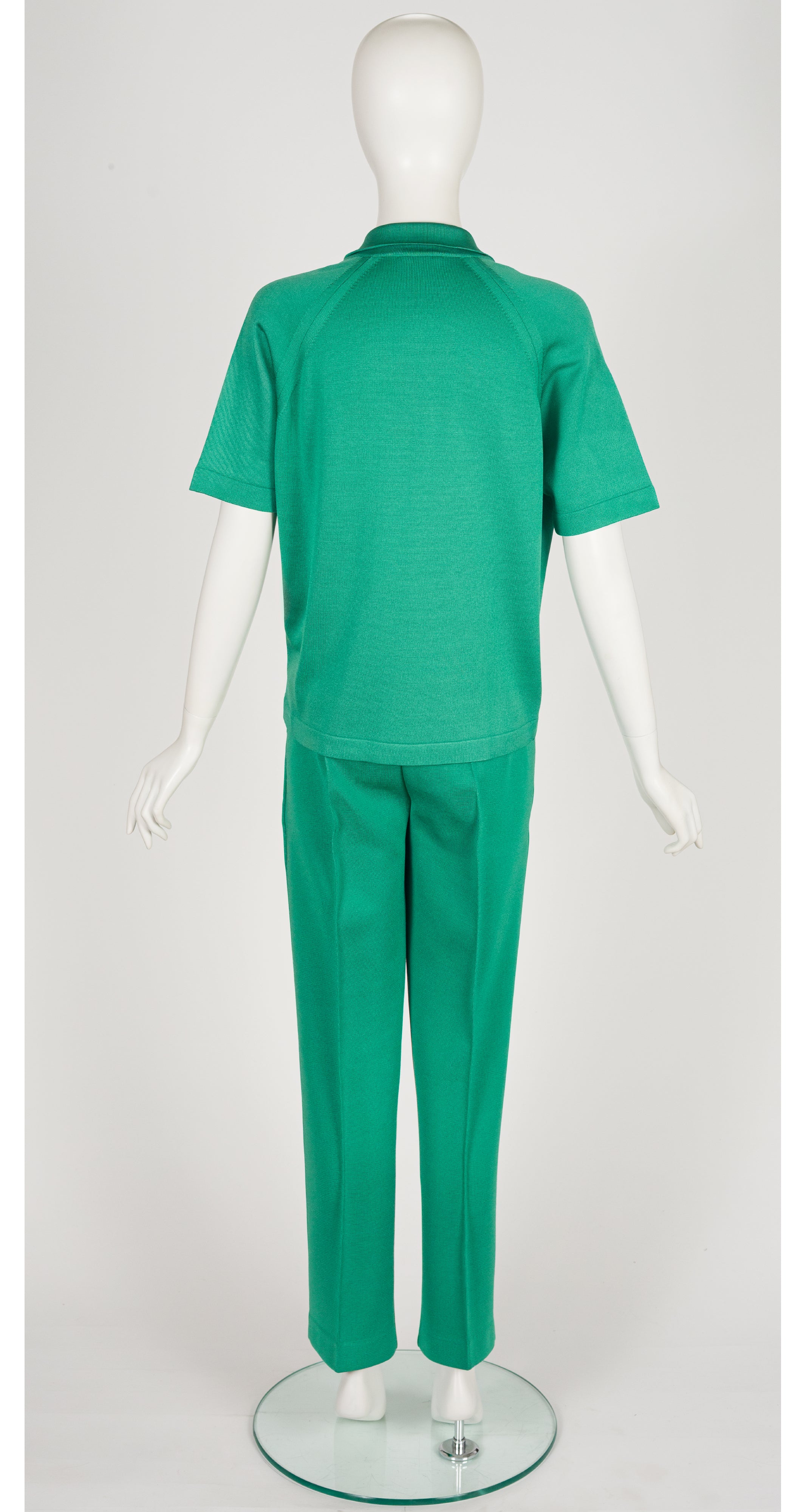 1960s Kelly Green Knit Tie-Neck Three-Piece Outfit