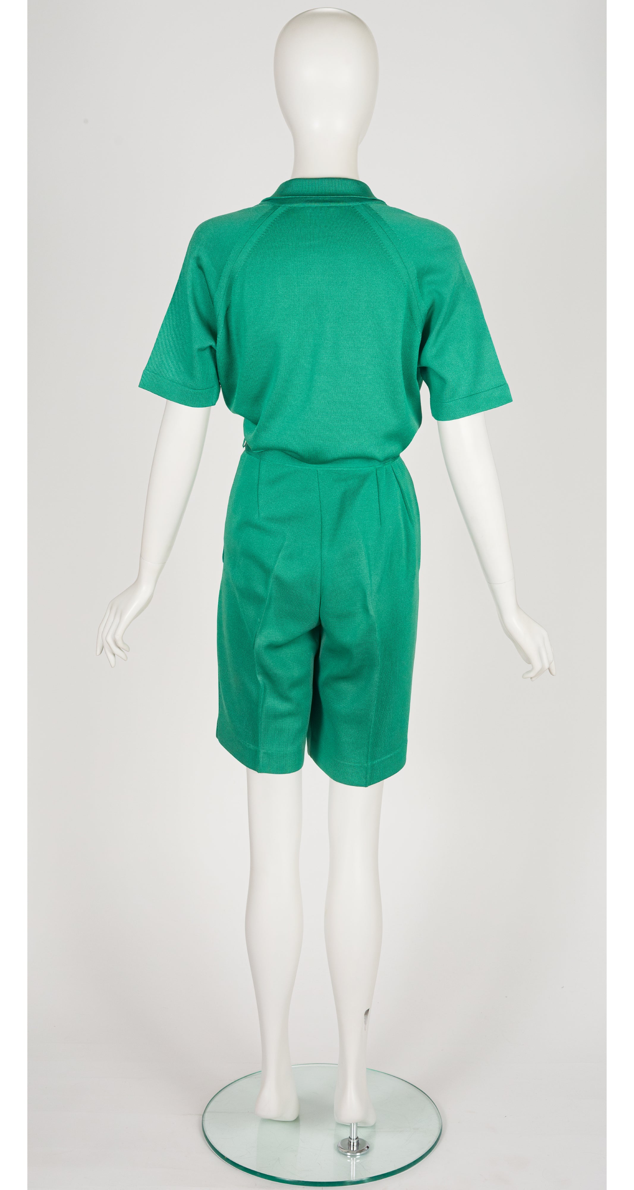 1960s Kelly Green Knit Tie-Neck Three-Piece Outfit