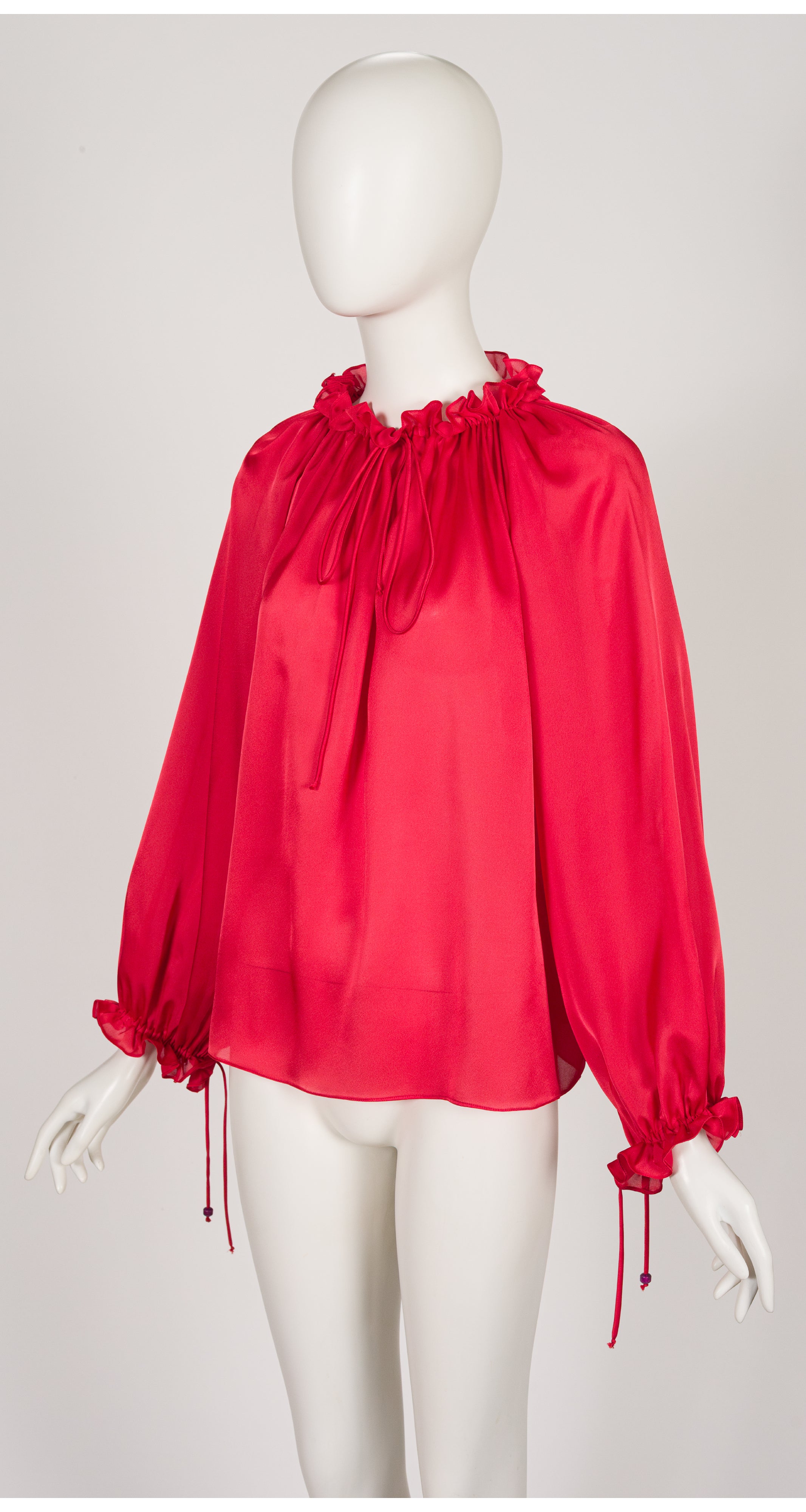 1976-77 F/W Red Organza Balloon Sleeve Blouse