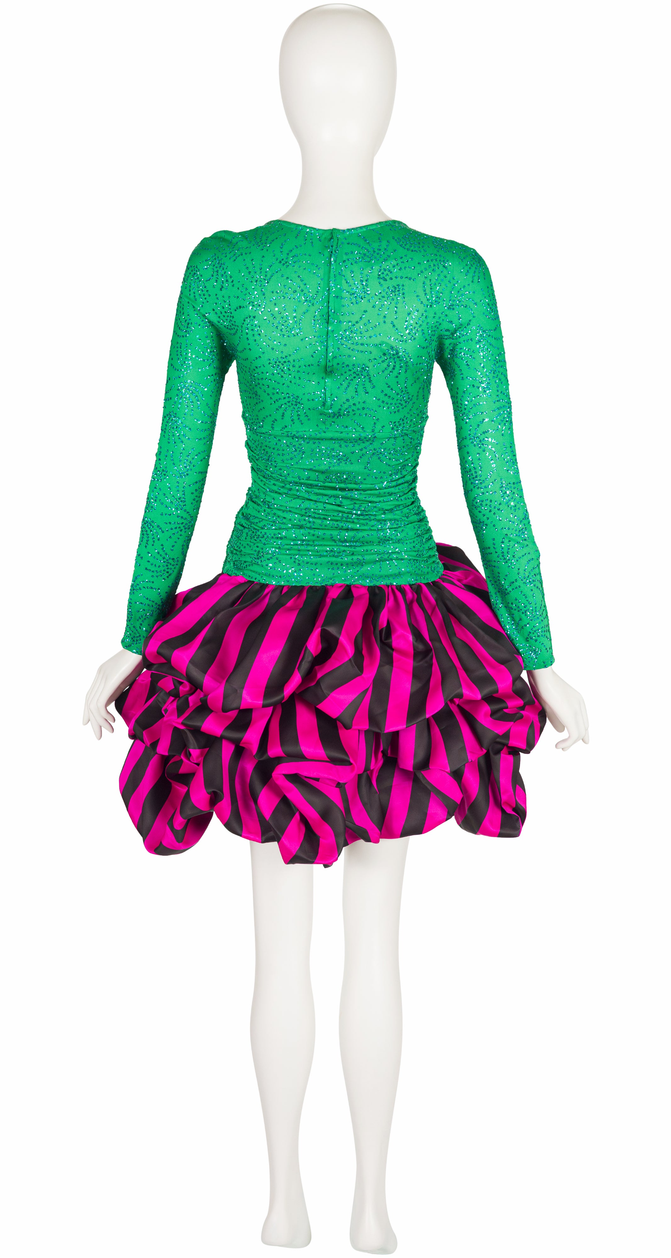1980s Green & Fuchsia Organza Bubble Hem Party Dress