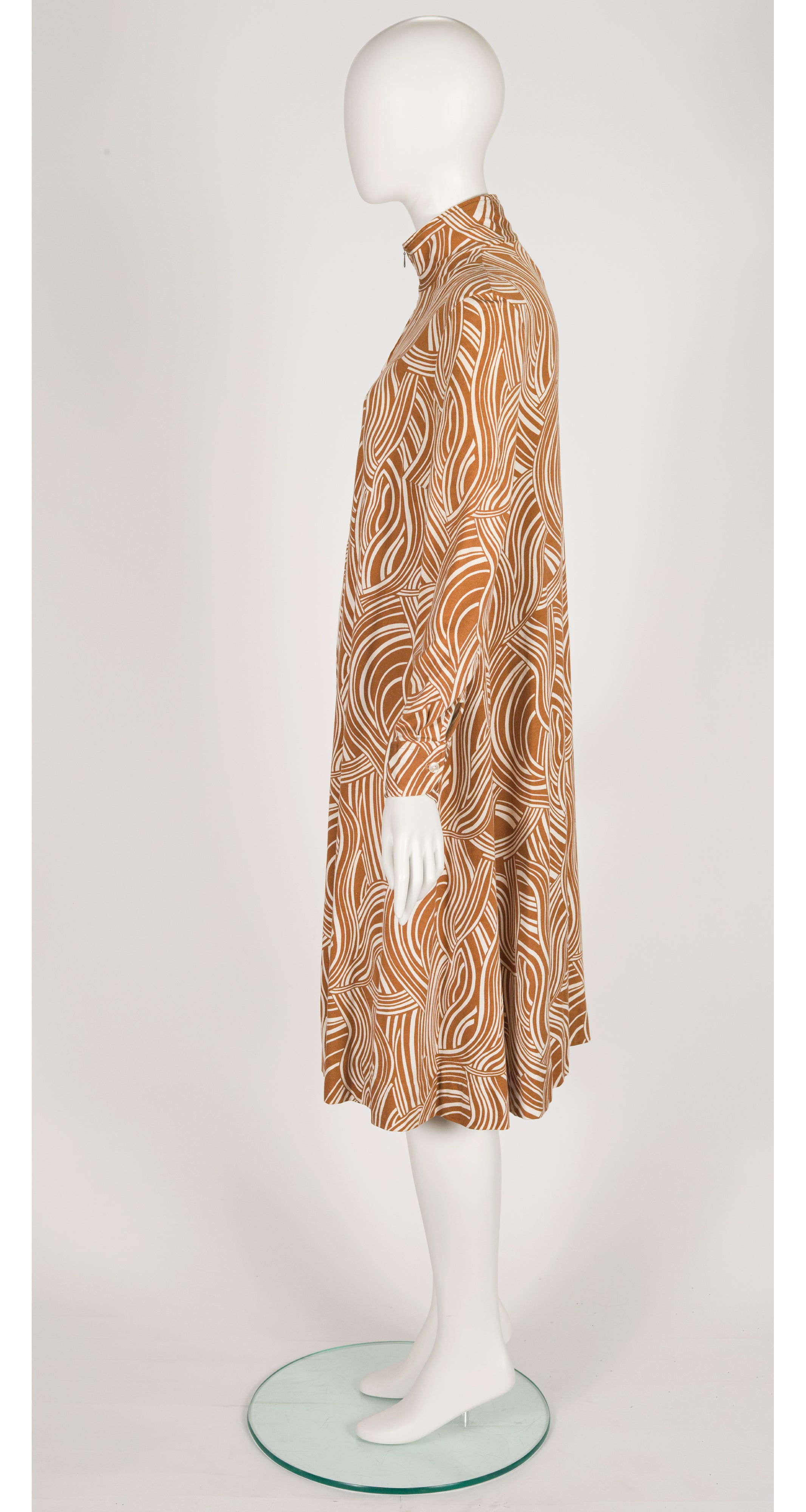 1975 Swirl Print Cotton Jersey Mock Neck Dress