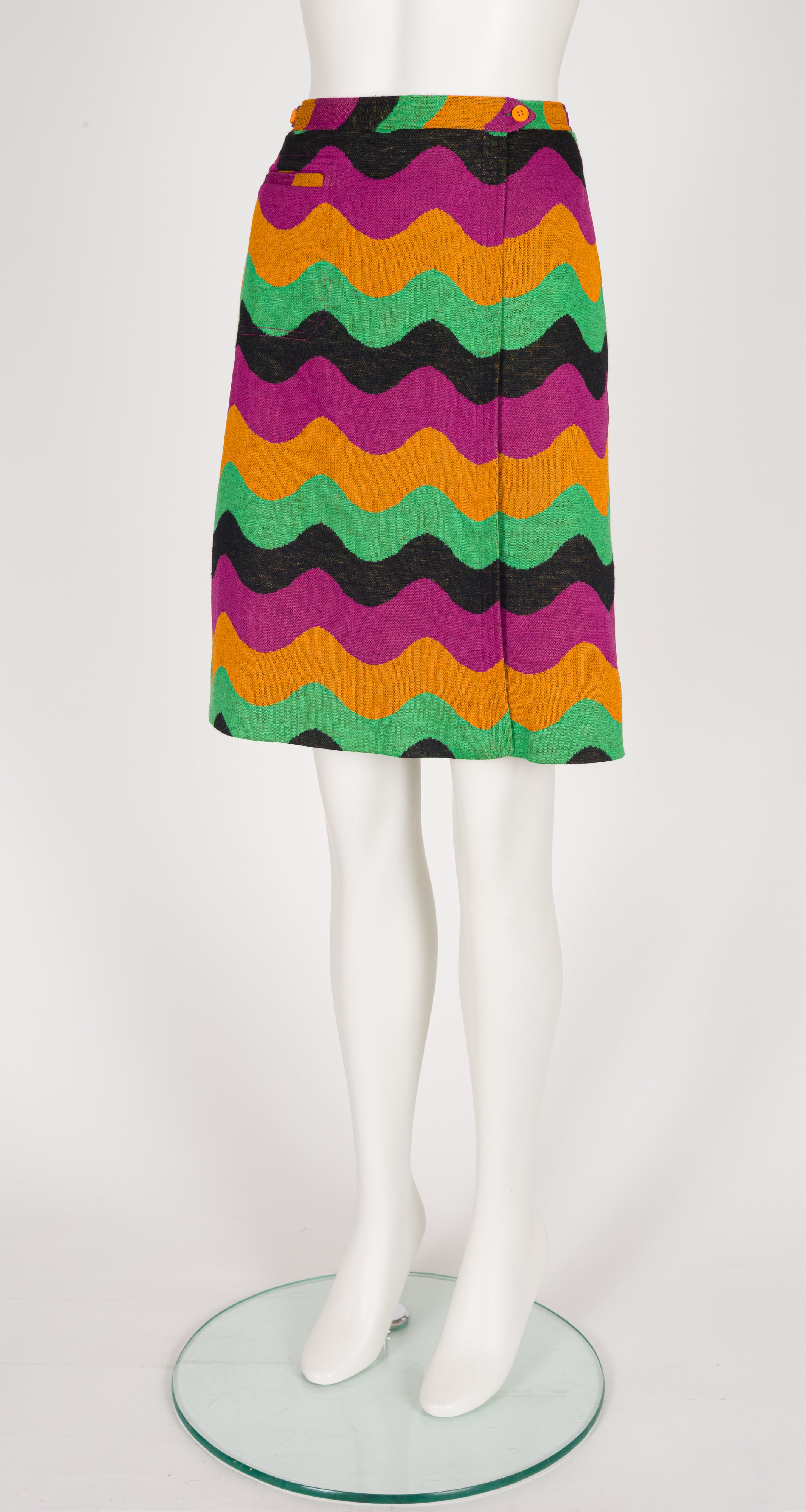 1970s Geometric Print Wool Jersey Knit Wrap Skirt