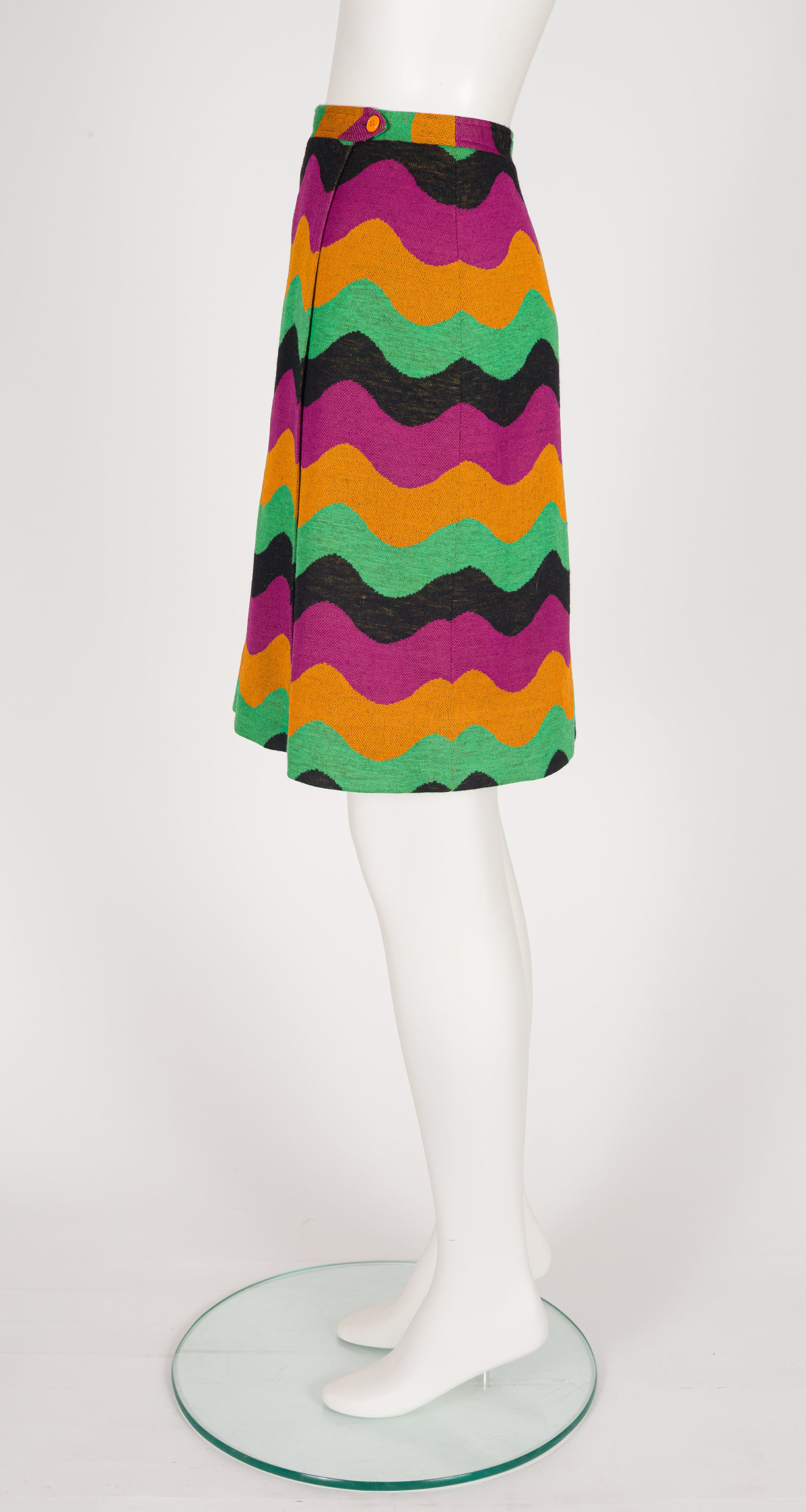 1970s Geometric Print Wool Jersey Knit Wrap Skirt