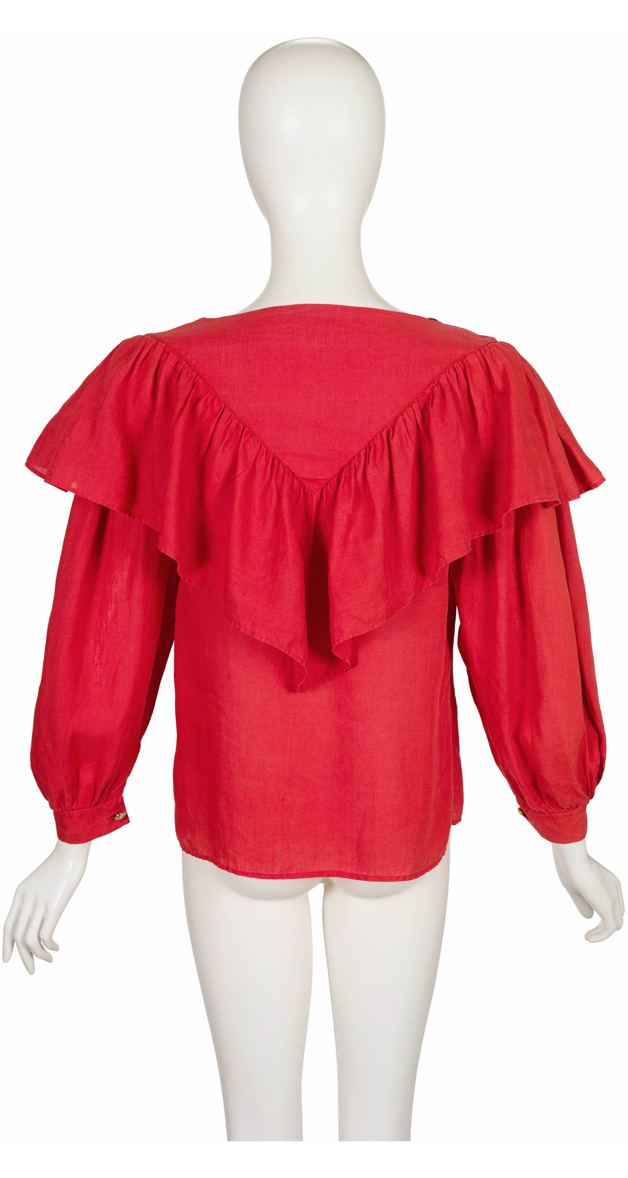 1982 S/S Red Linen Ruffle Lace-Up Top