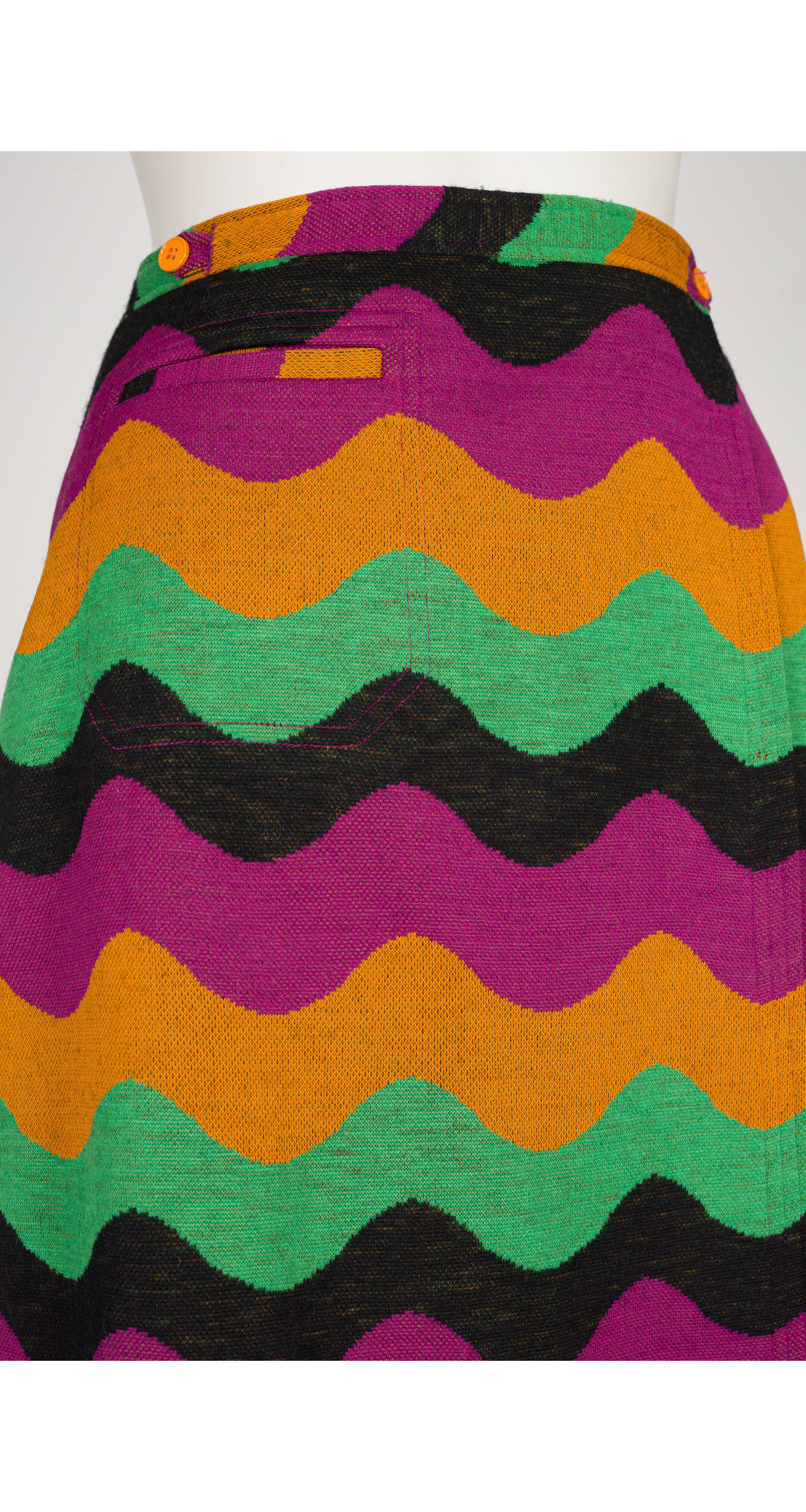 1970s Geometric Print Wool Jersey Knit Wrap Skirt