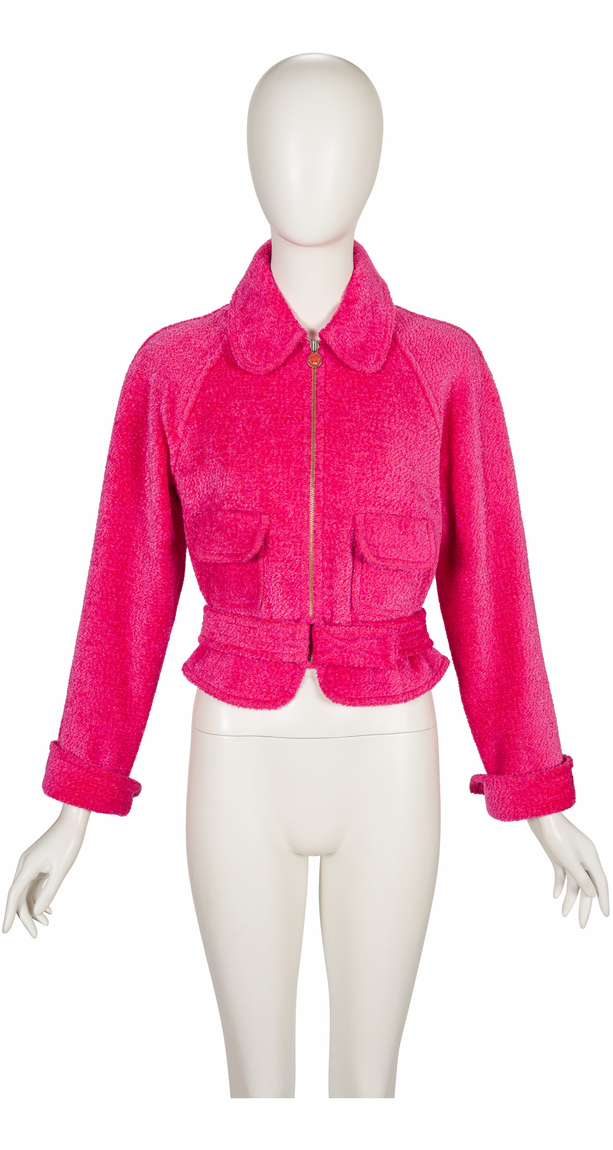 1990s Hot Pink Wool Belted Teddy Jacket