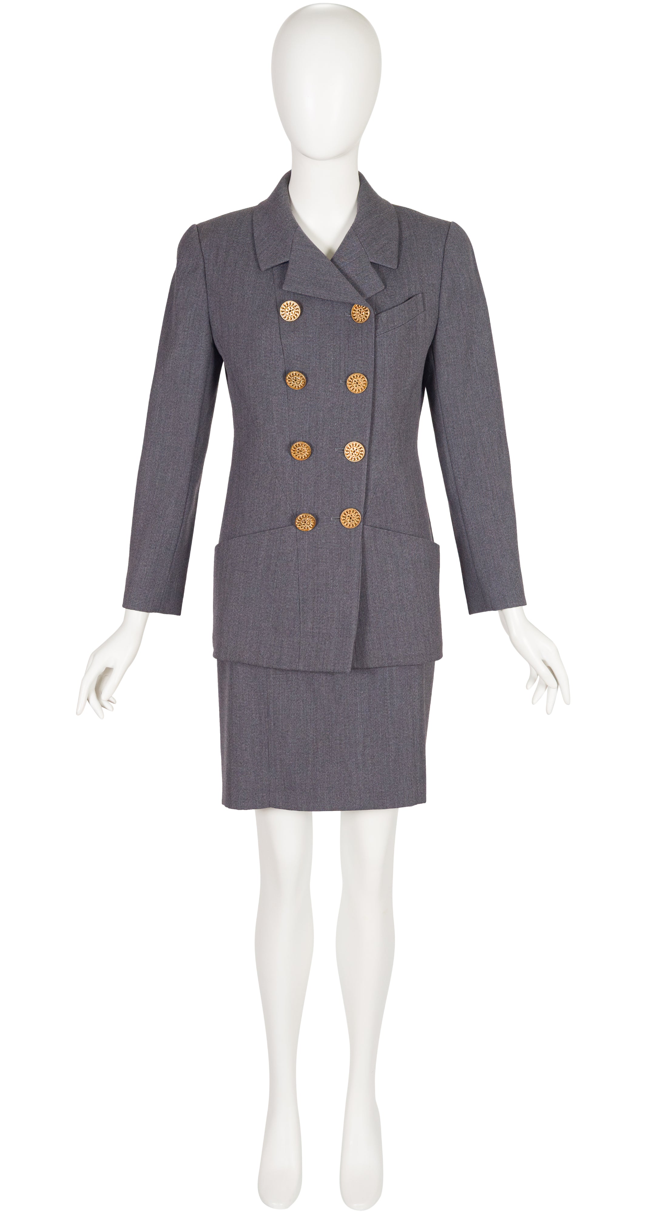 1992 F/W Gray Wool Double-Breasted Skirt Suit