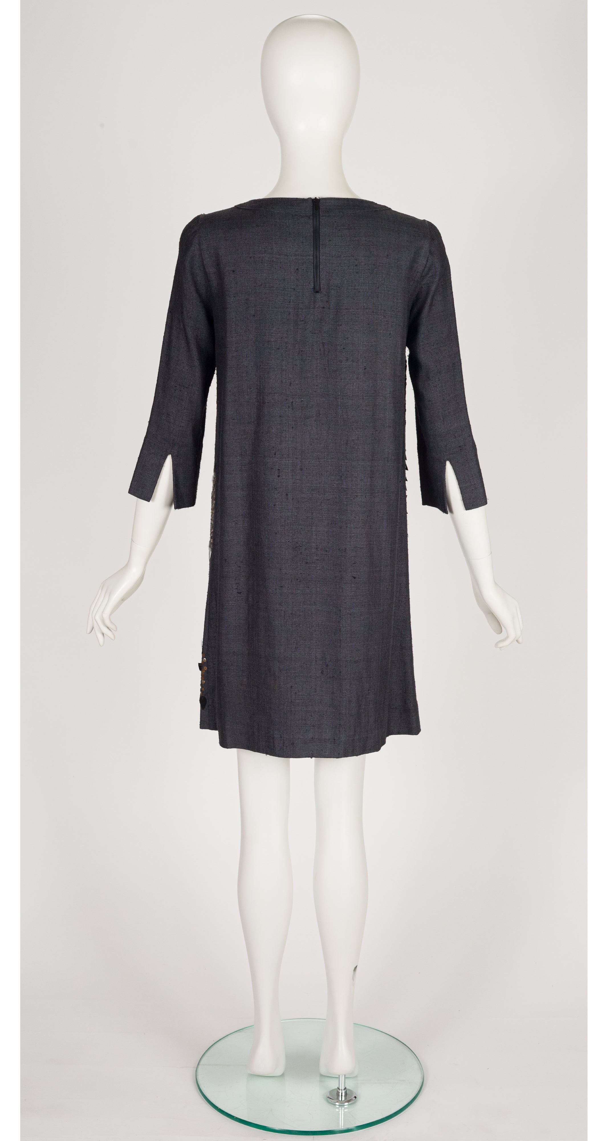 2006 S/S Embellished Leaf Design Gray Silk Dress