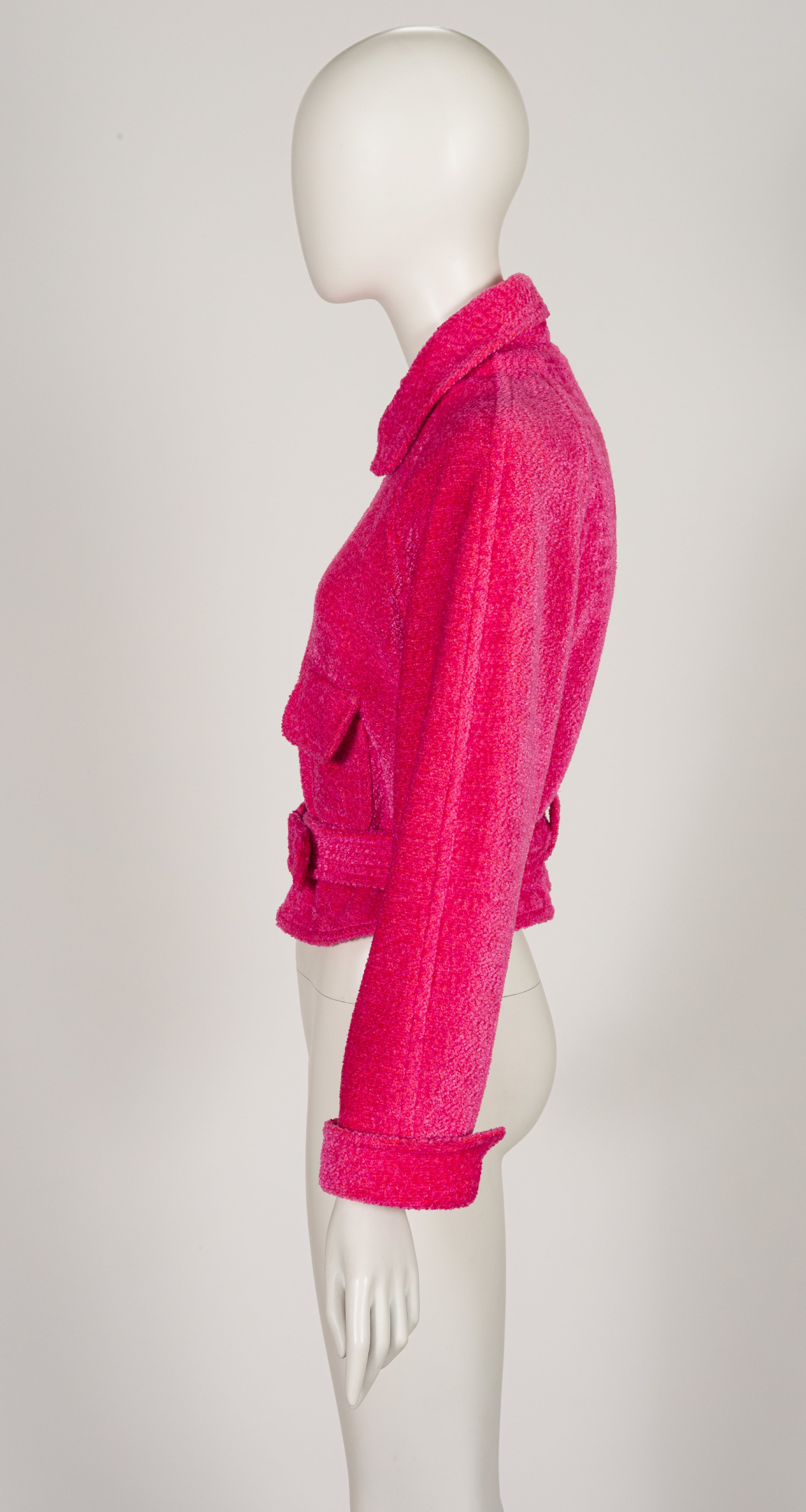 1990s Hot Pink Wool Belted Teddy Jacket