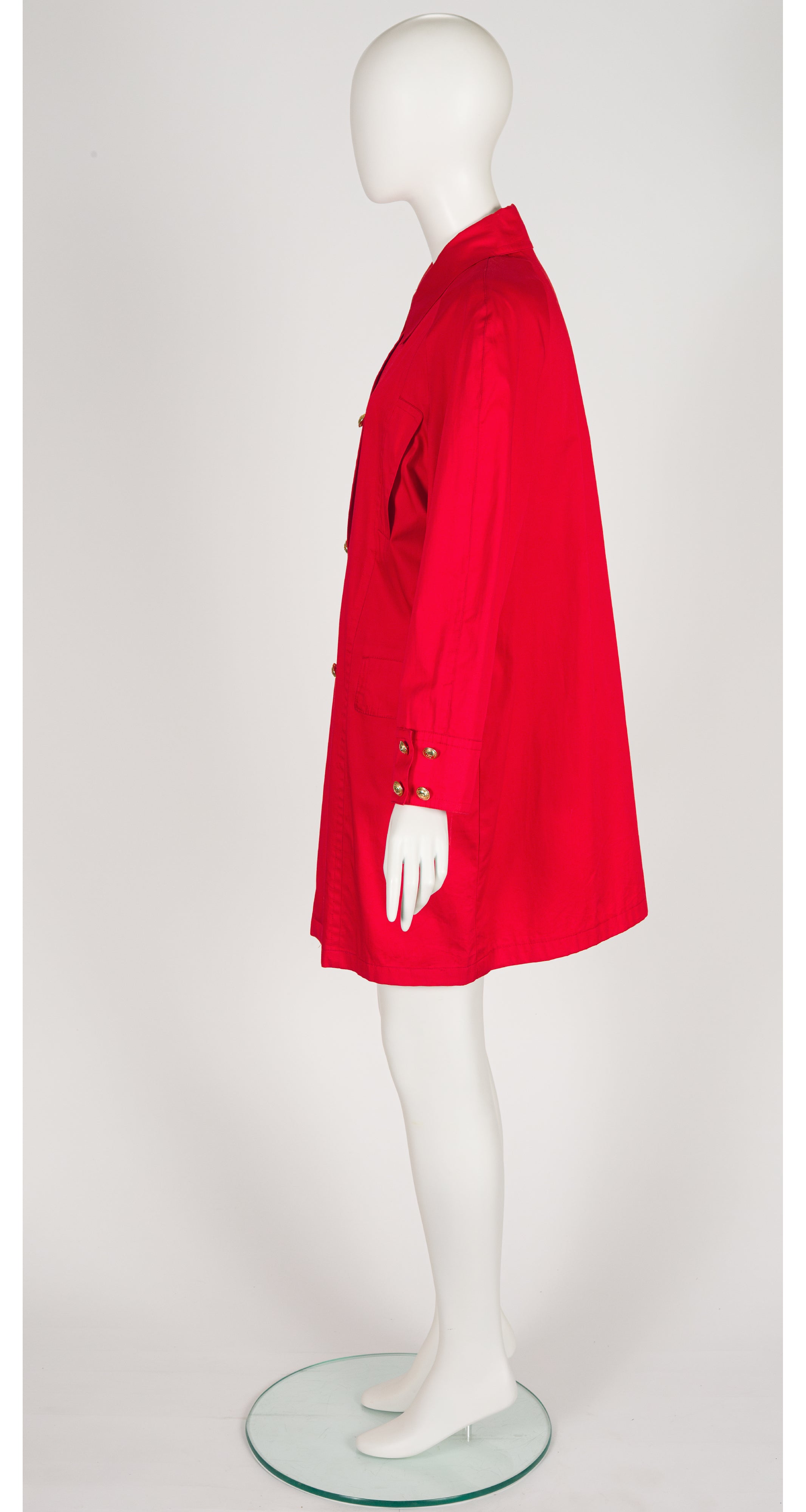 1980s Logo Button Red Cotton Collared Raincoat