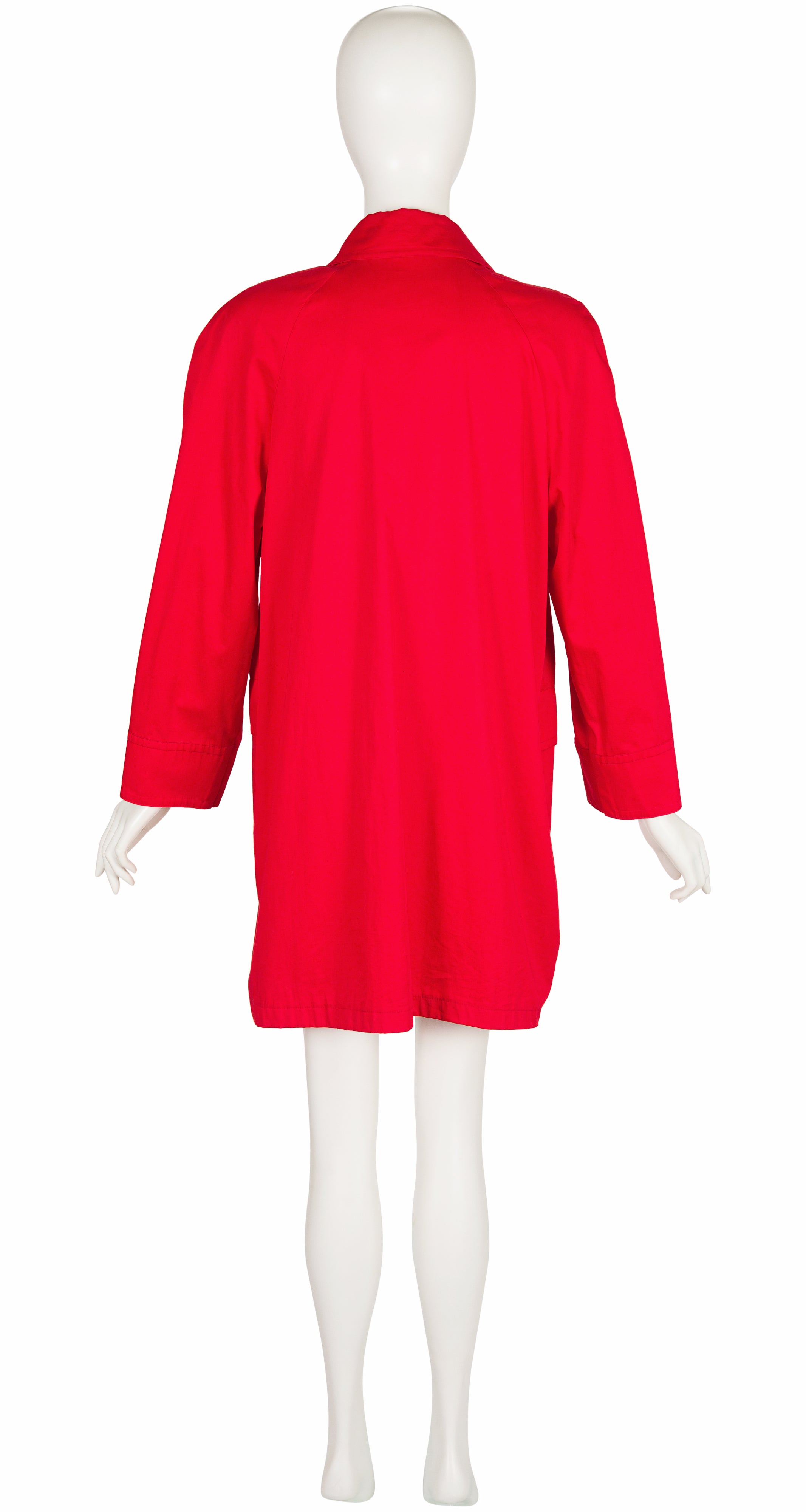 1980s Logo Button Red Cotton Collared Raincoat