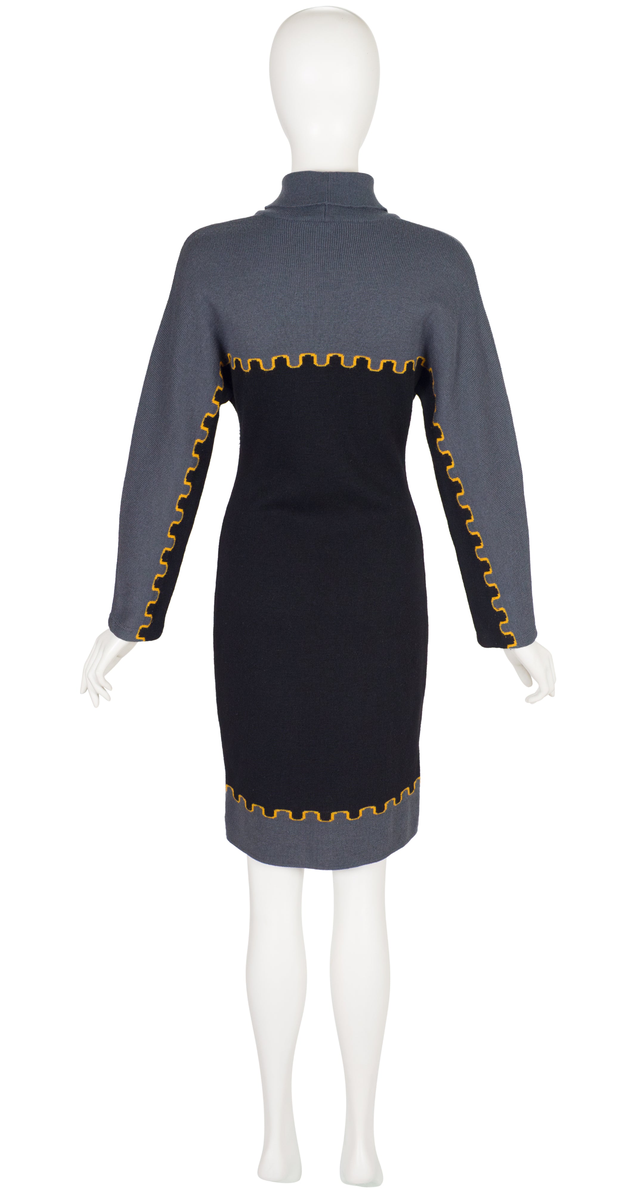 1980s Castle Print Wool Knit Long Sleeve Dress