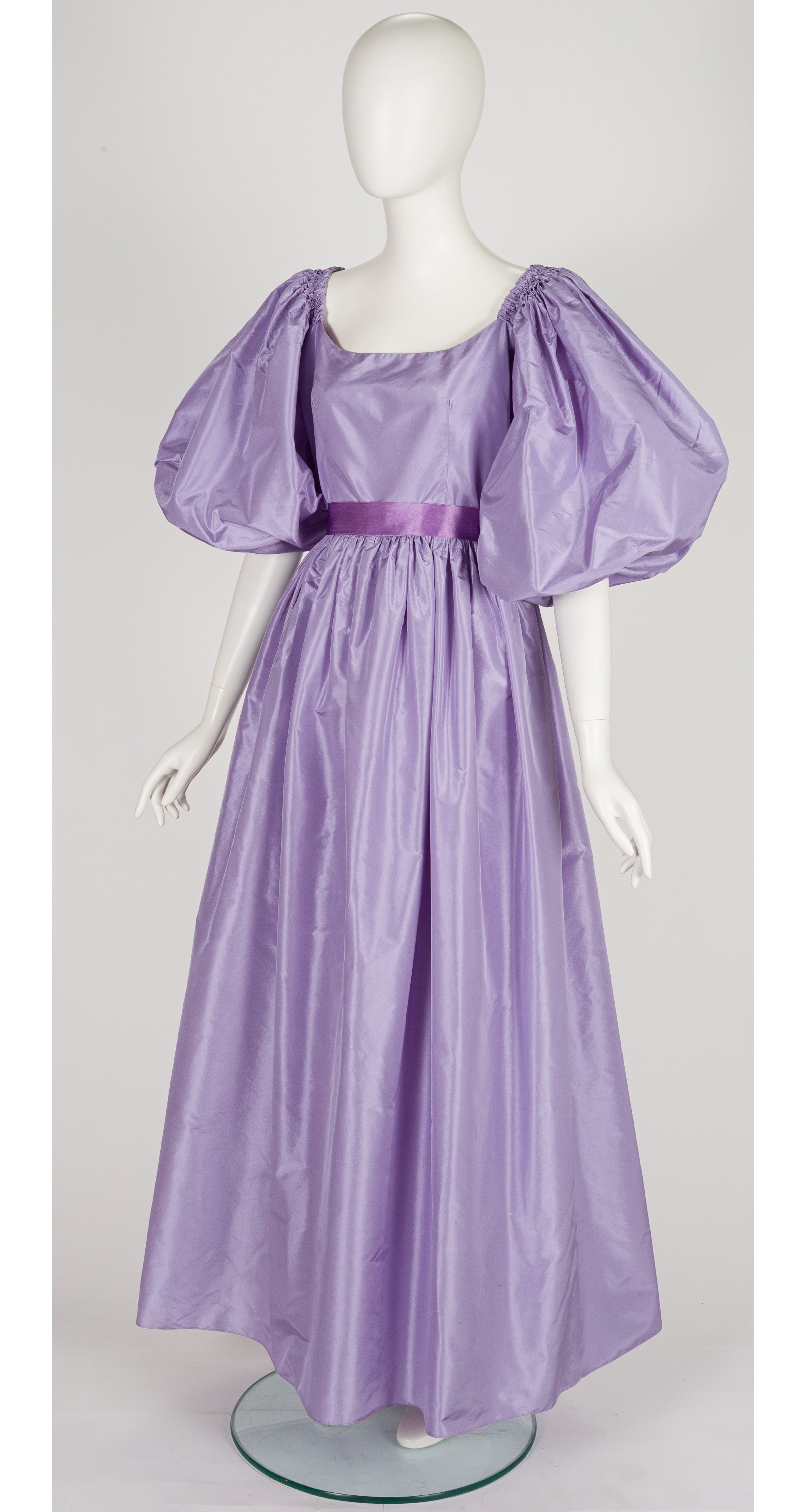 1980s Lavender Silk Taffeta Balloon Sleeve Gown