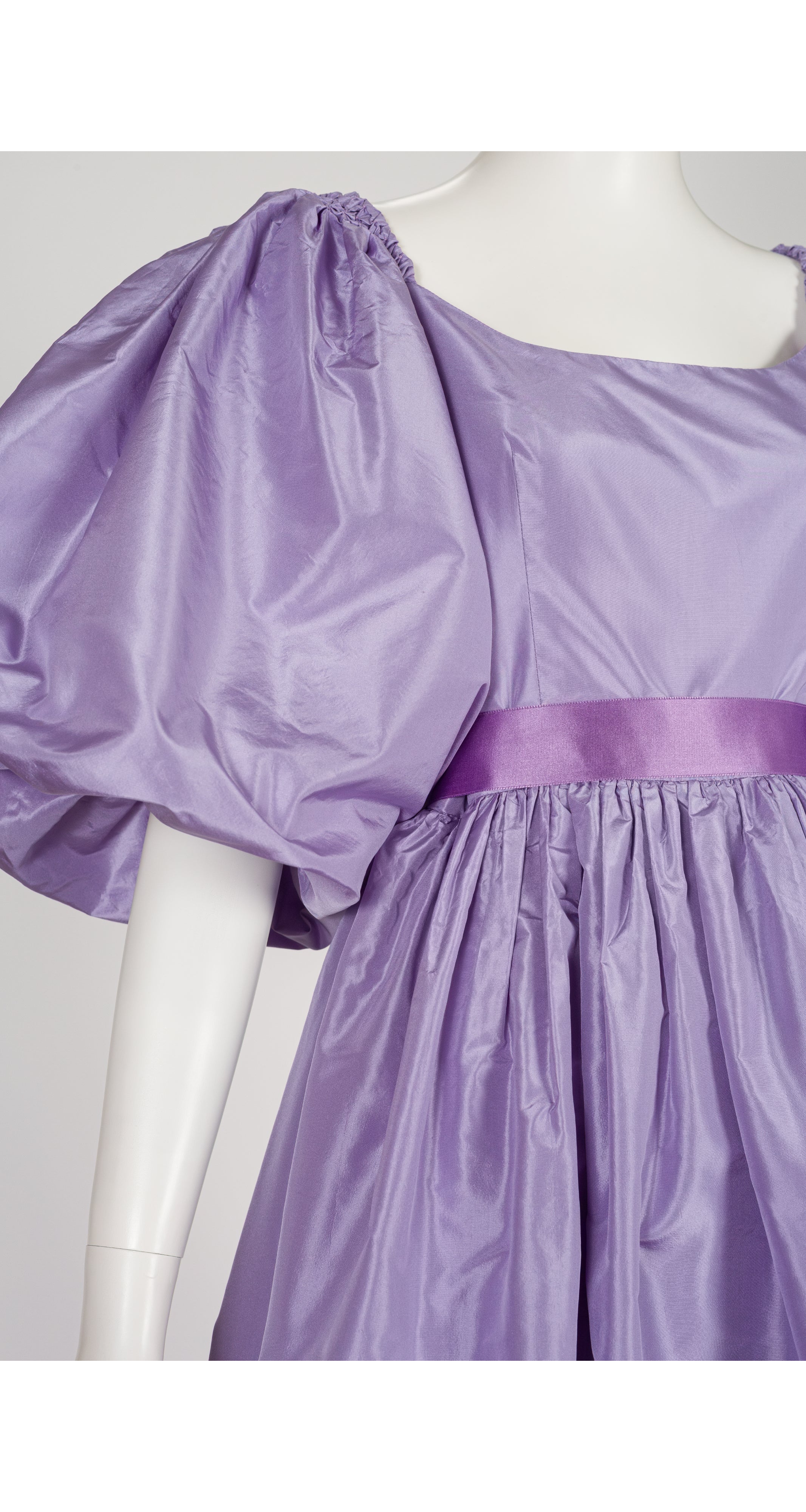 1980s Lavender Silk Taffeta Balloon Sleeve Gown