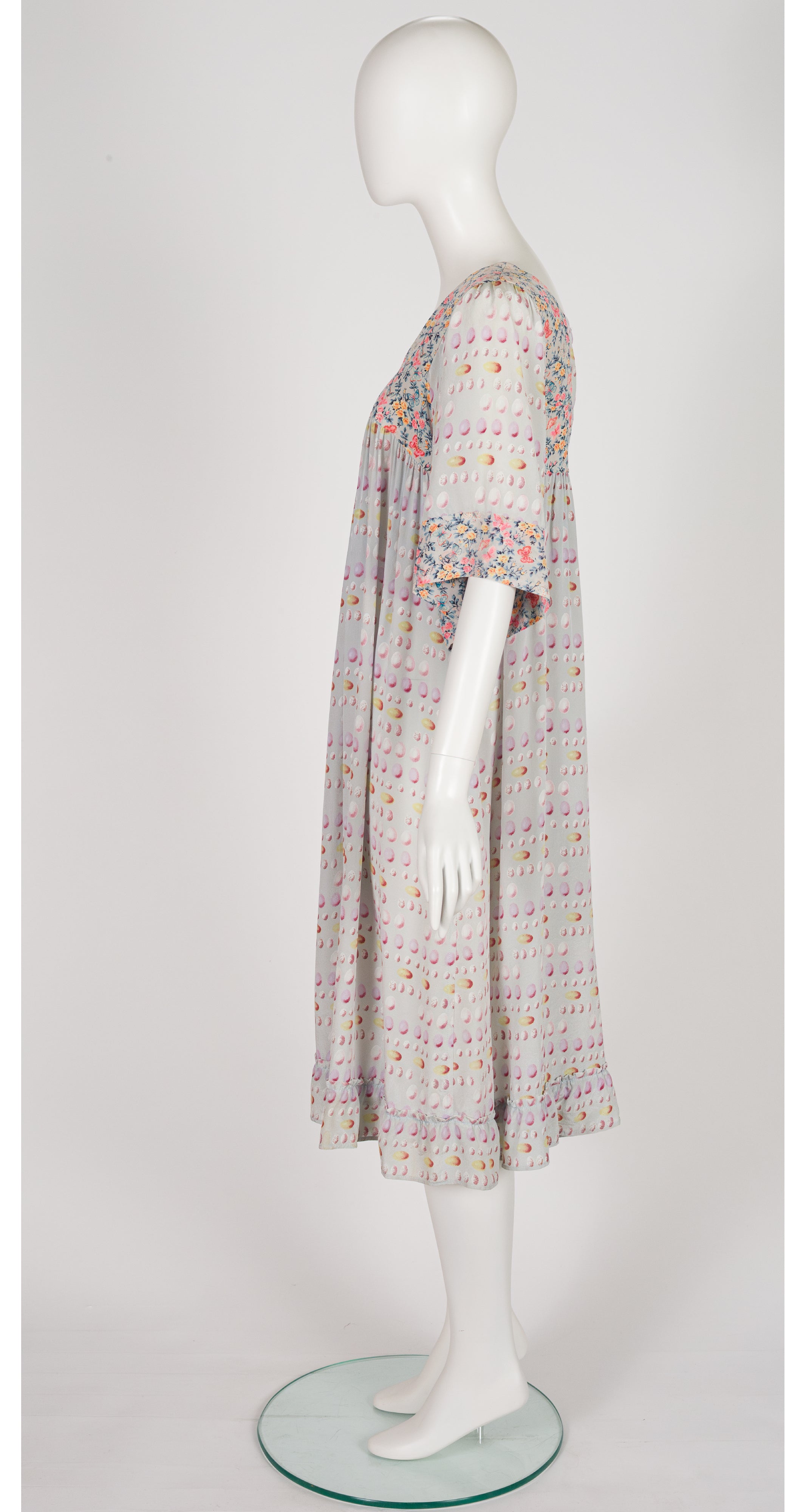 1978 S/S Egg Mixed Print Powder Blue Silk Peasant Dress