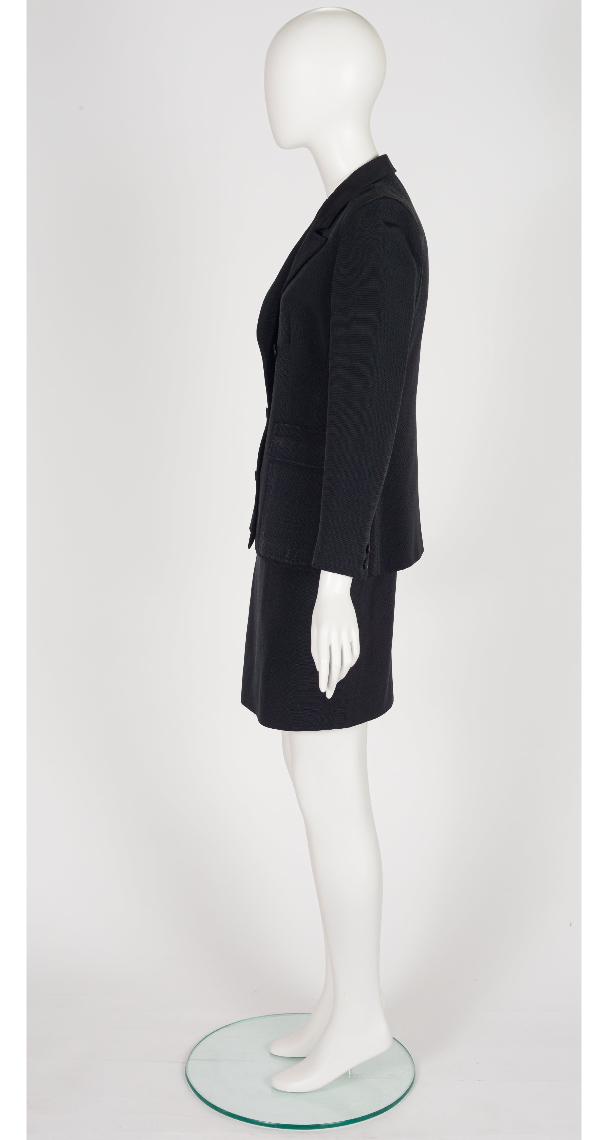 1980s Black Faille Double-Breasted Tuxedo Skirt Suit
