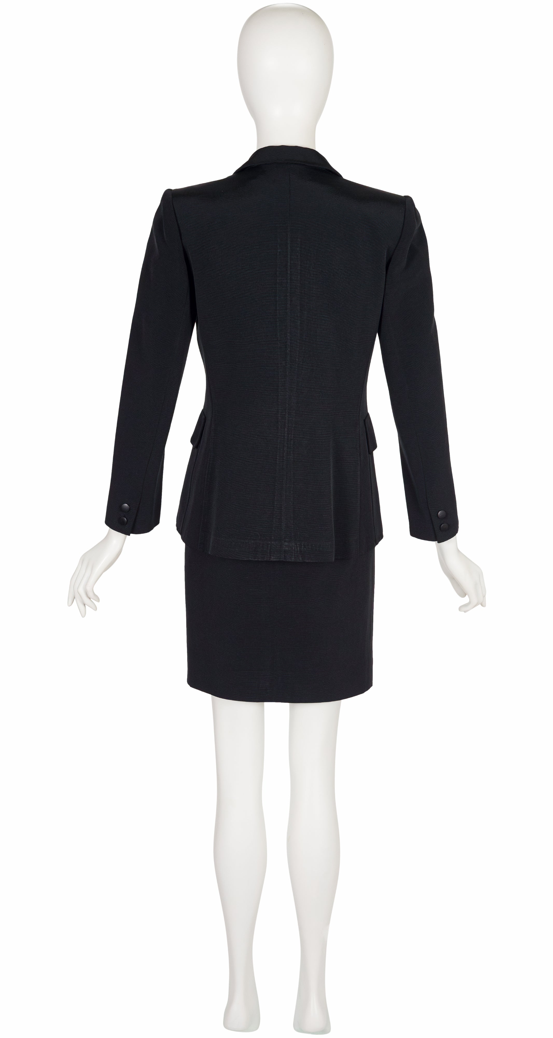 1980s Black Faille Double-Breasted Tuxedo Skirt Suit