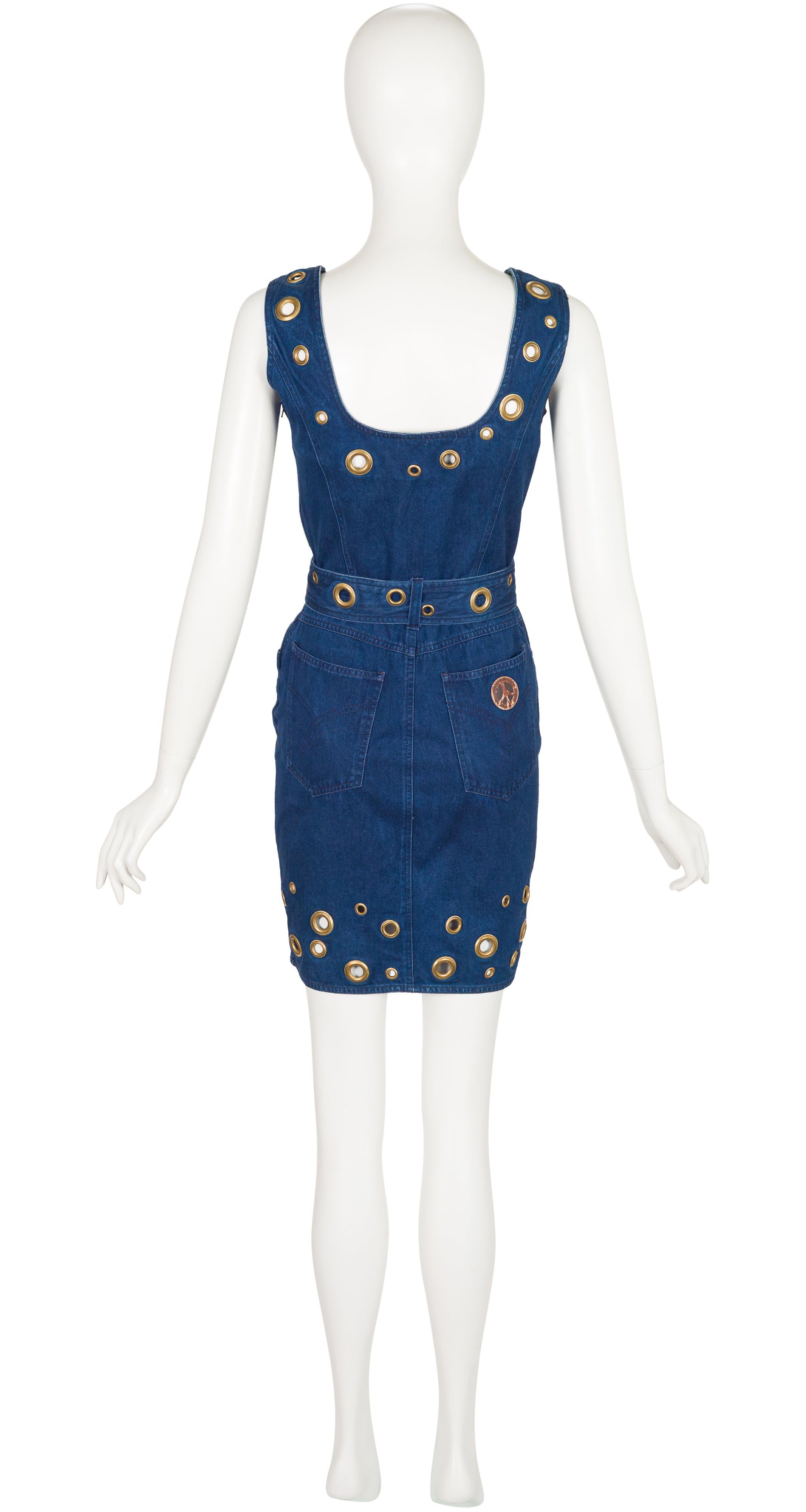1990s Blue Denim Grommet Lace-Up Sleeveless Dress
