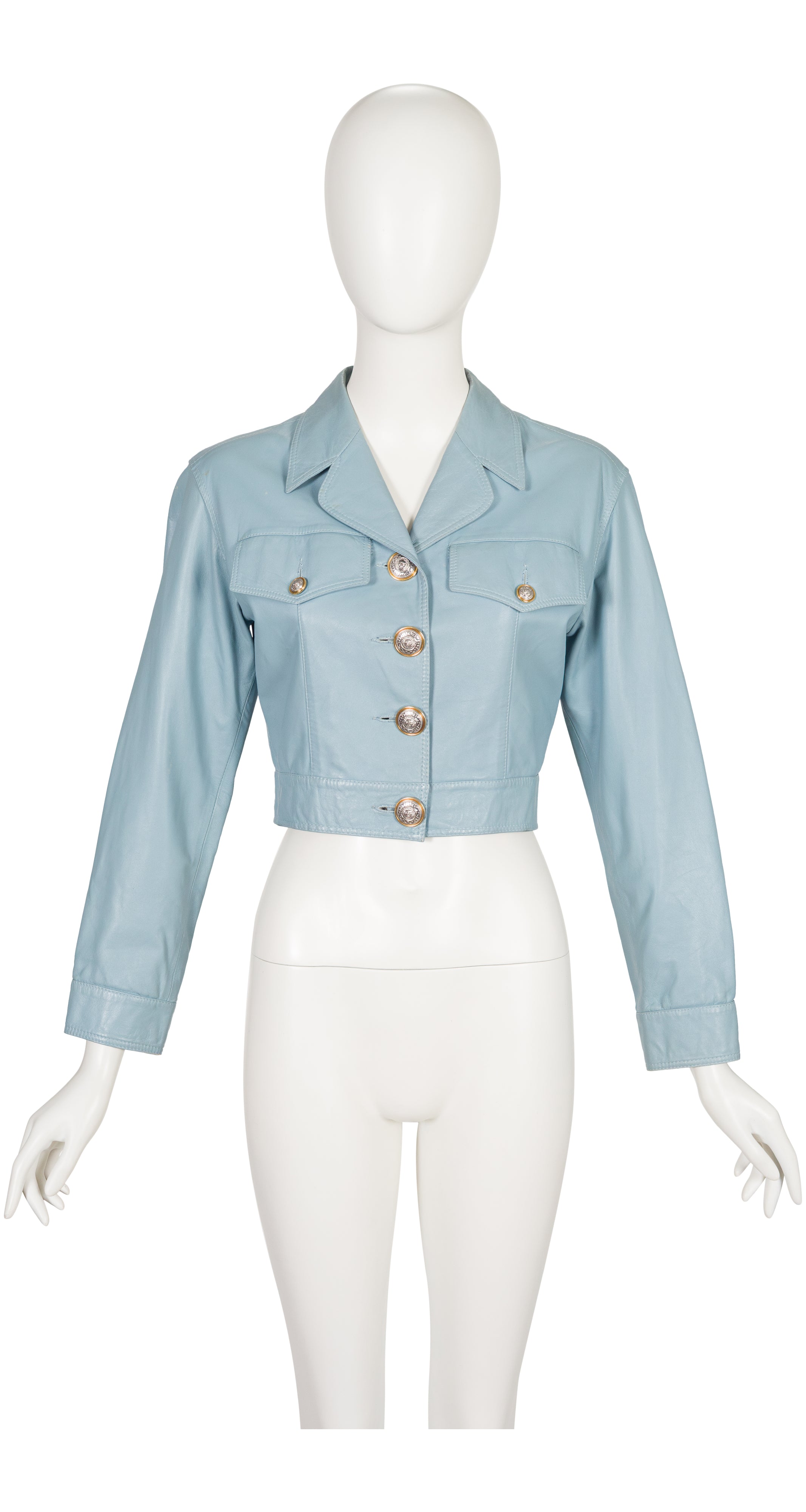 1990s Powder Blue Leather Cropped Jacket
