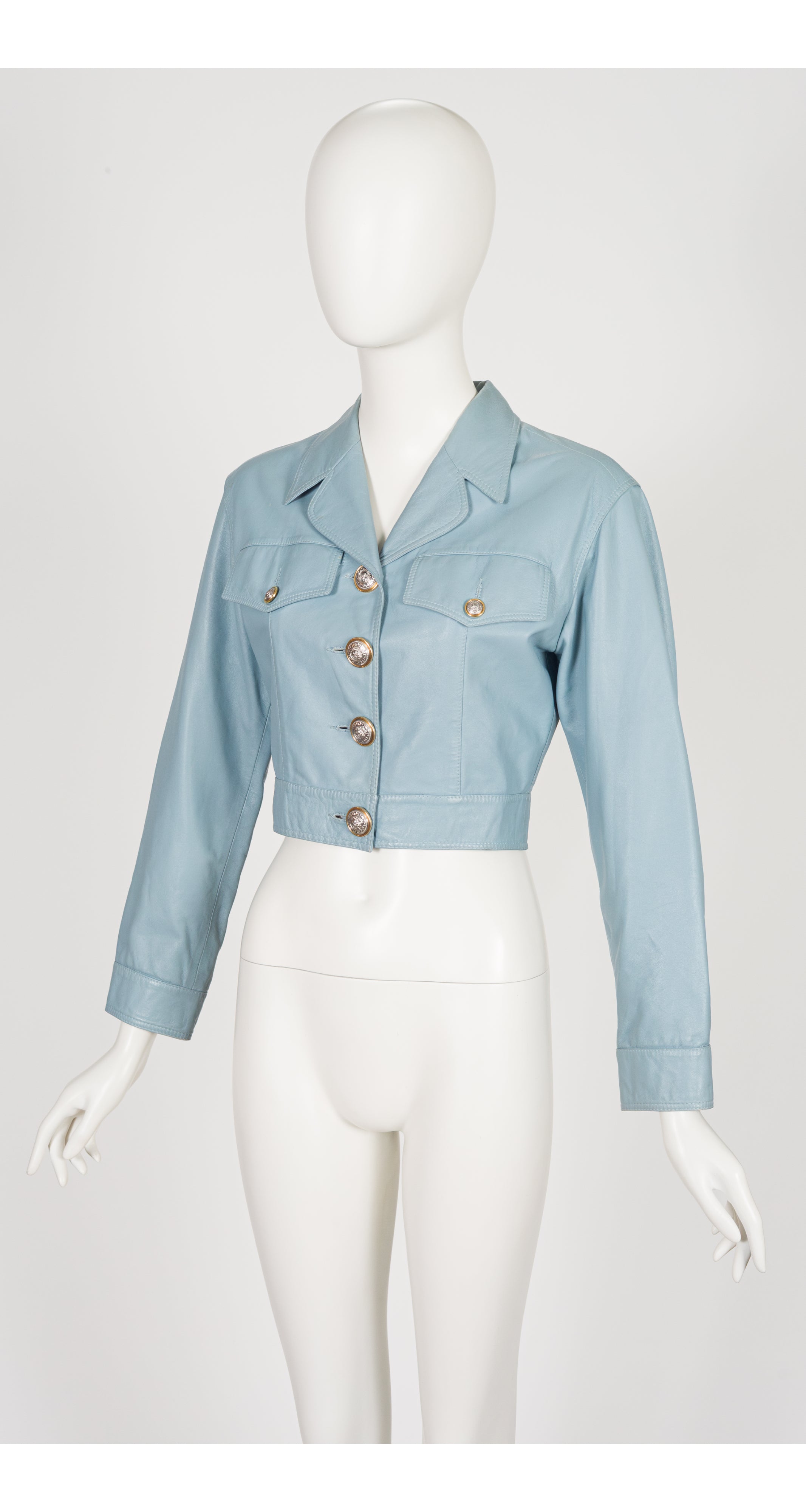 1990s Powder Blue Leather Cropped Jacket