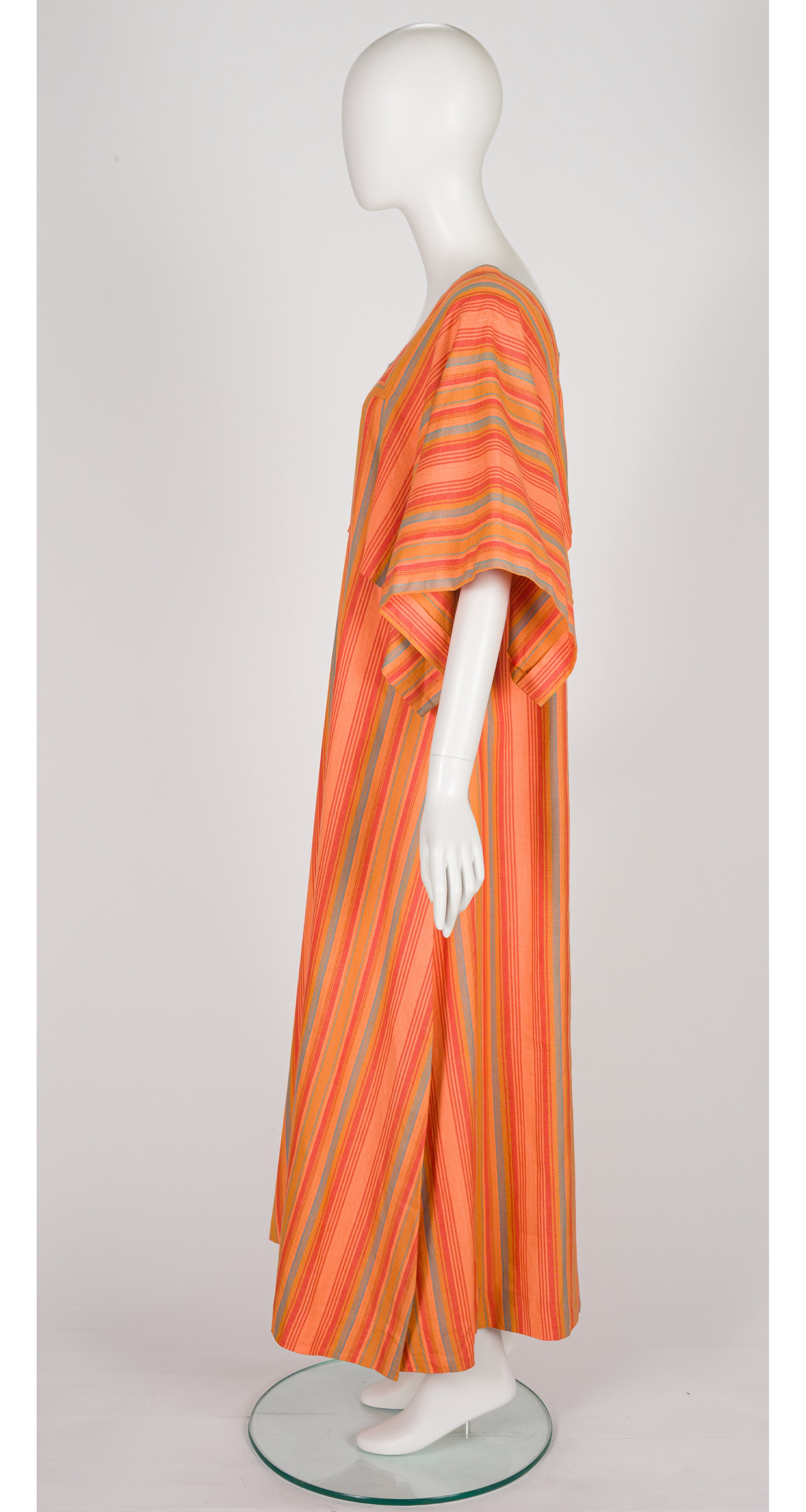 1970s Orange Striped Woven Cotton Caftan Dress