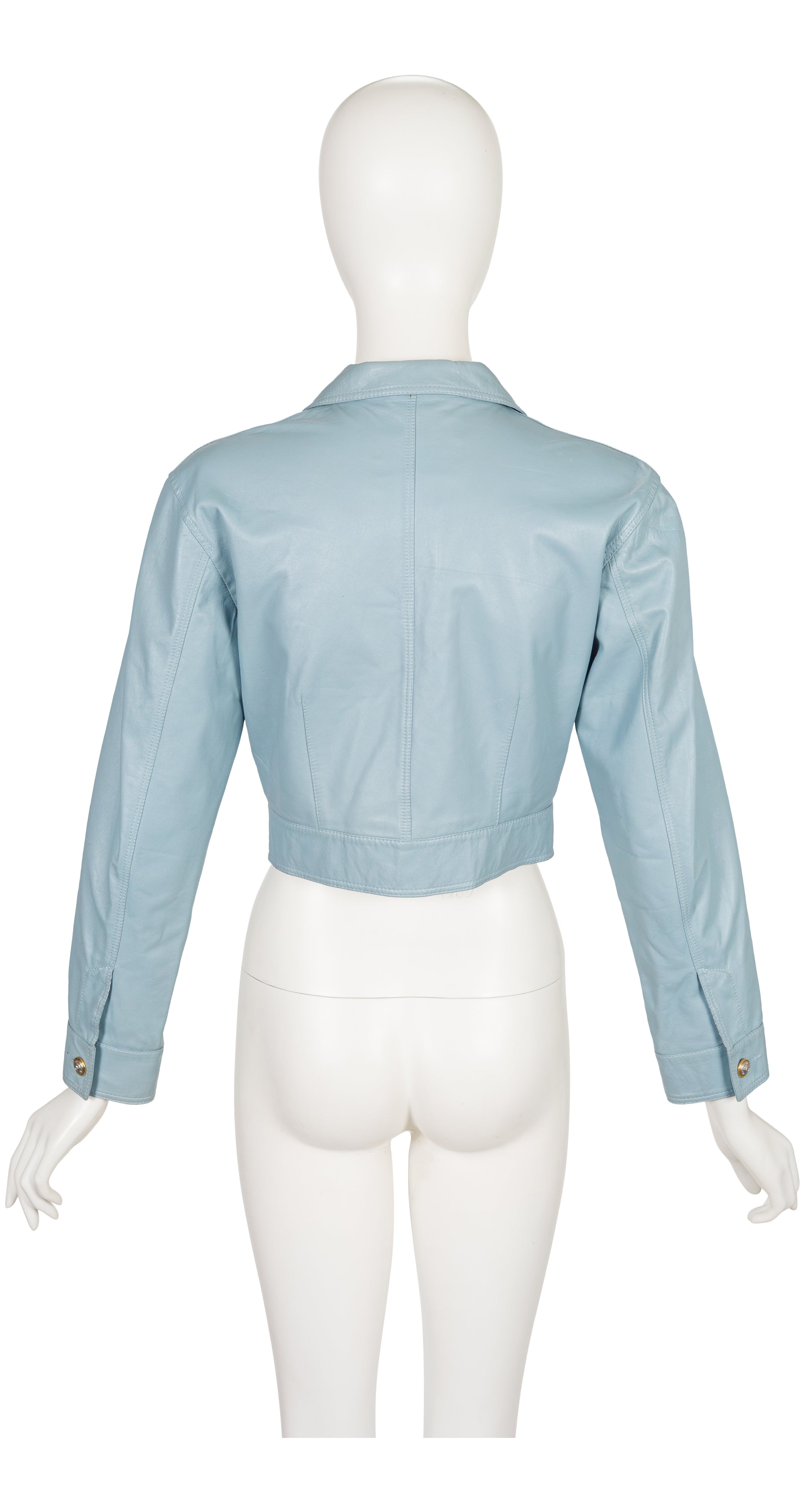 1990s Powder Blue Leather Cropped Jacket