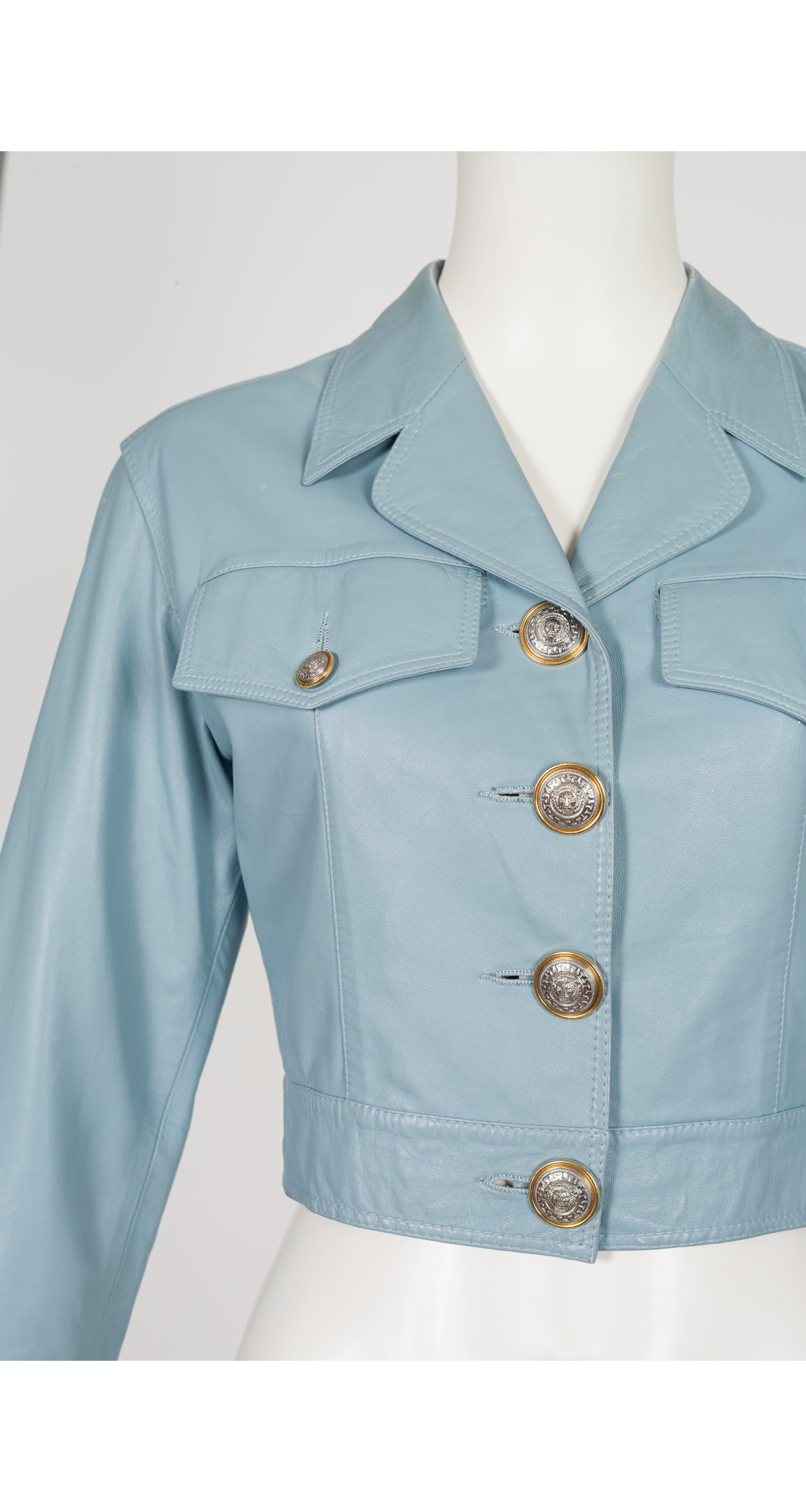 1990s Powder Blue Leather Cropped Jacket