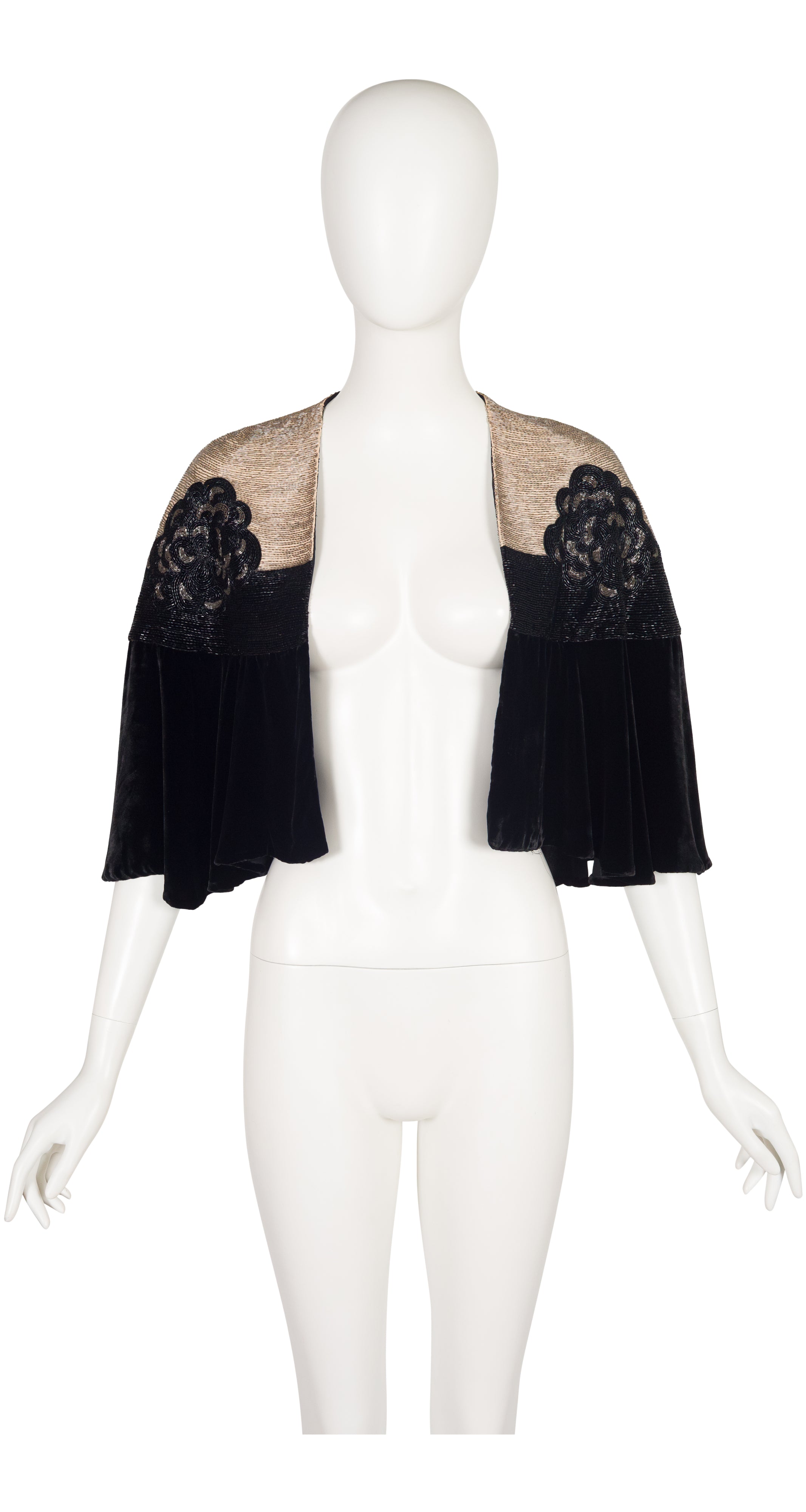 1930s Art Deco Floral Beaded Silk Velvet Capelet