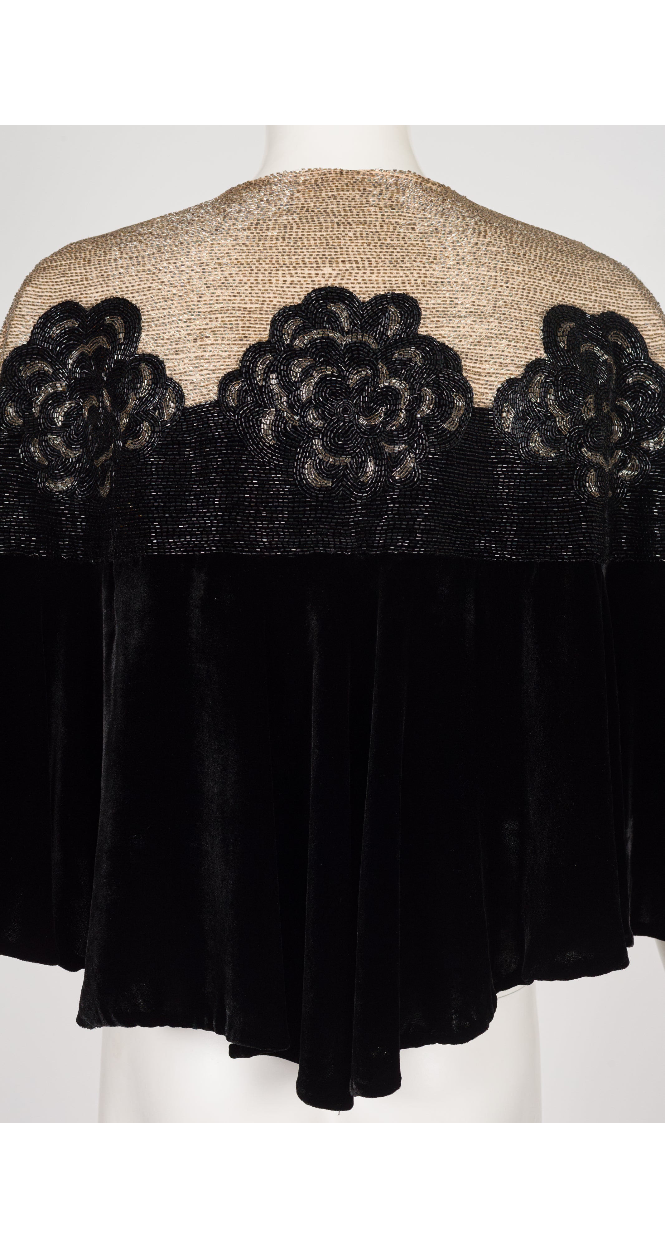1930s Art Deco Floral Beaded Silk Velvet Capelet