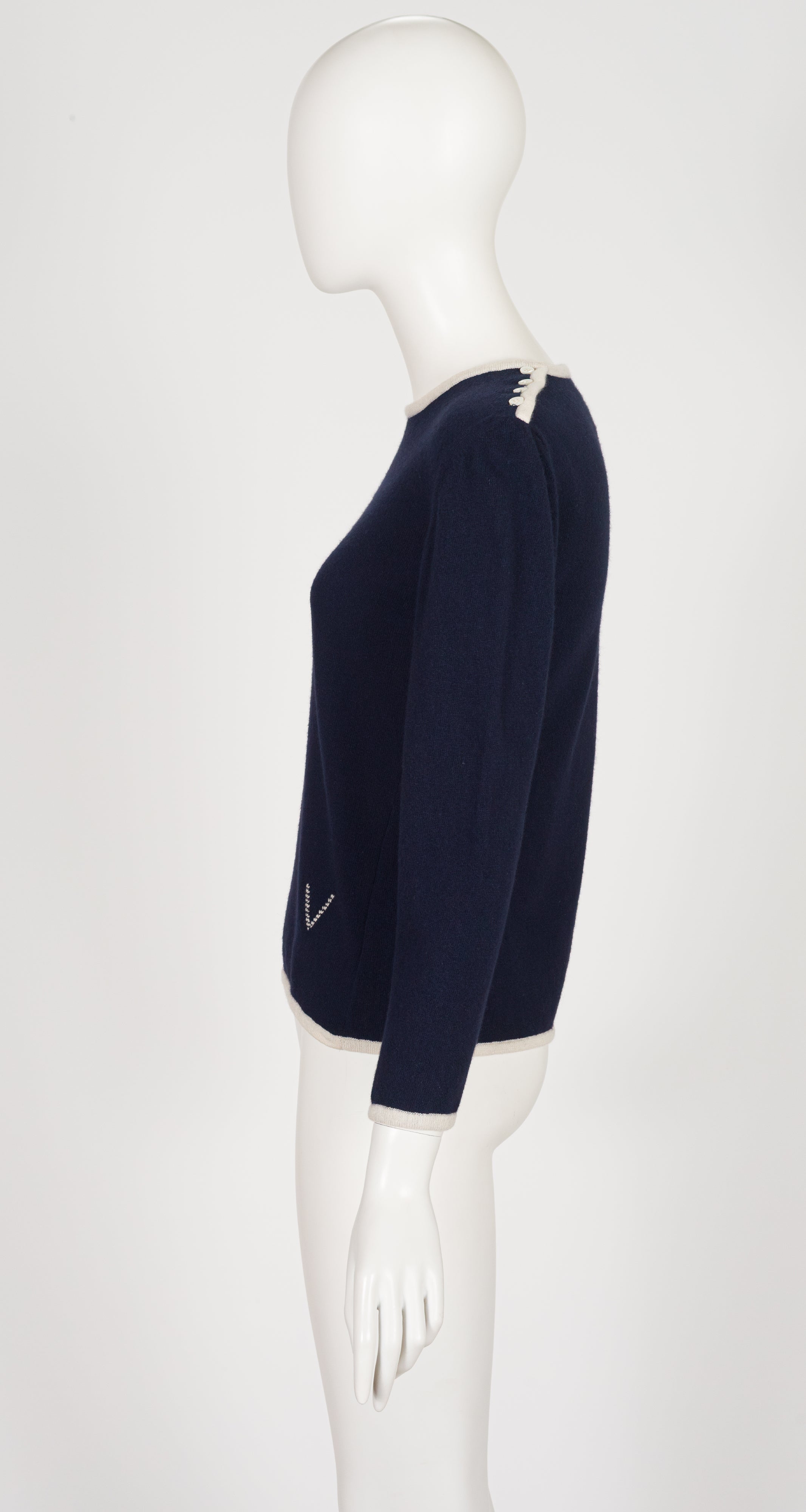 1970s "V" Logo Navy Cashmere Pullover Sweater