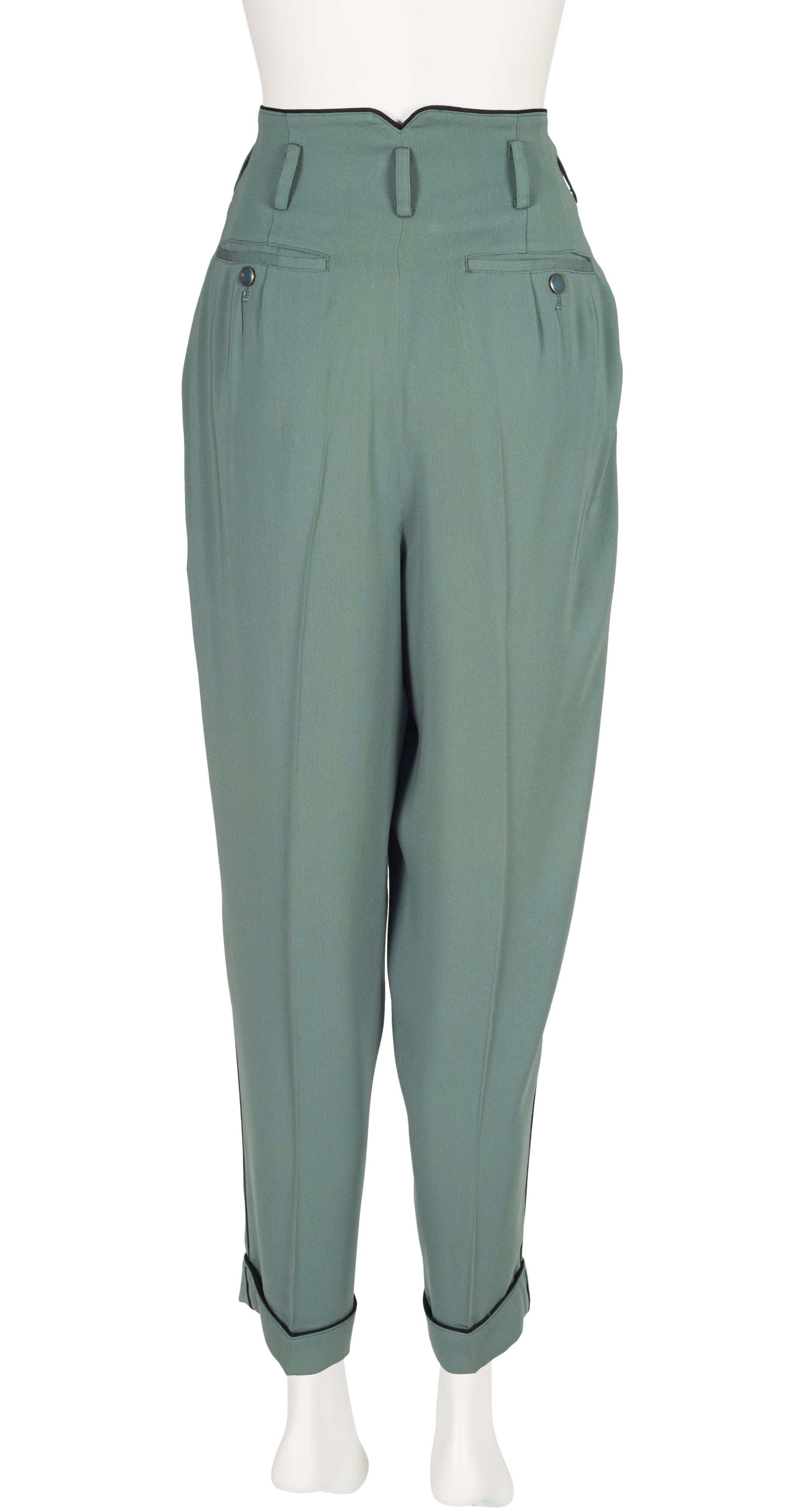 1980s Teal Rayon Tapered High-Waisted Trousers