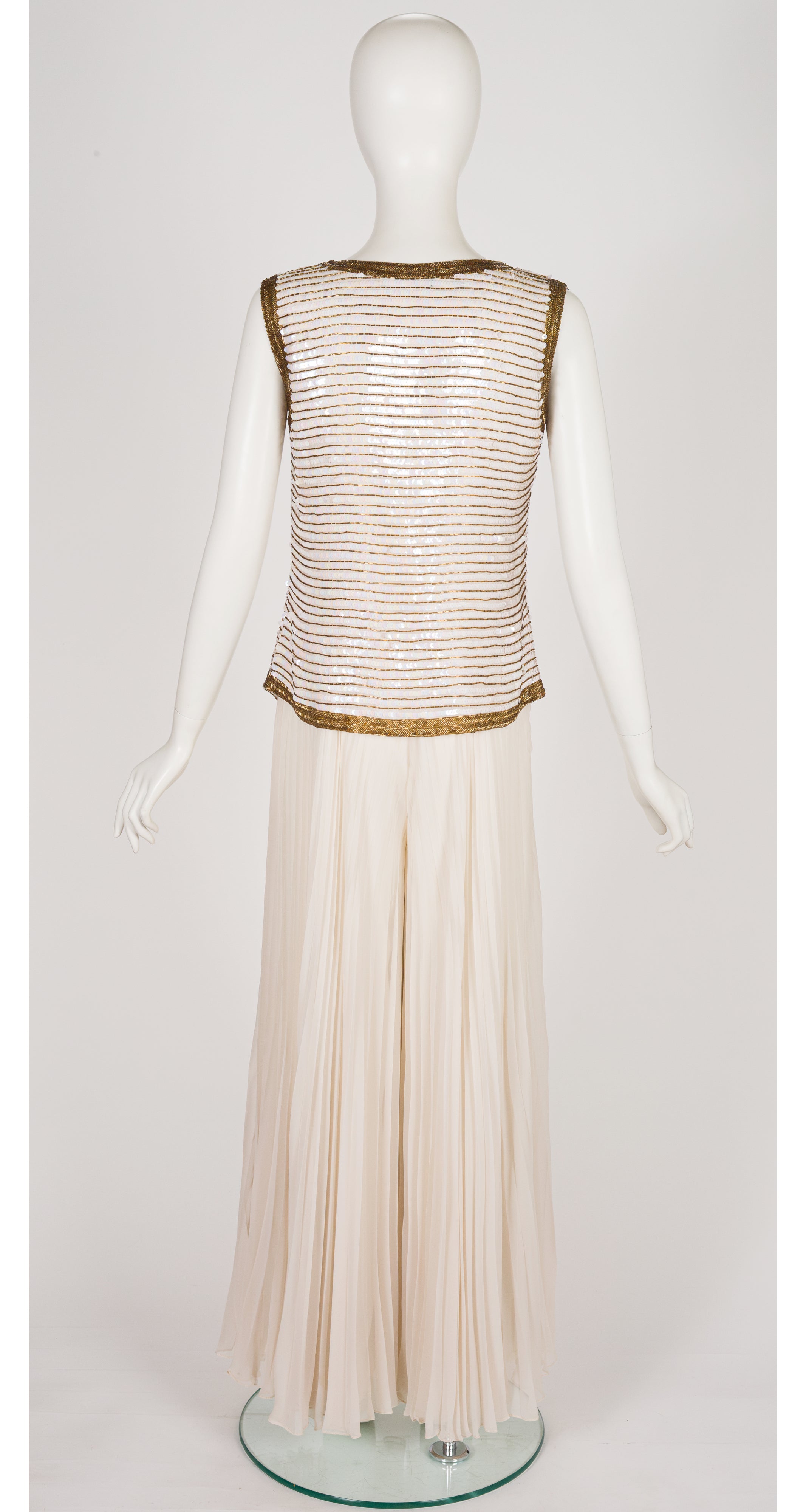 1980s Cream Sequin Vest & Palazzo Pant Evening Set