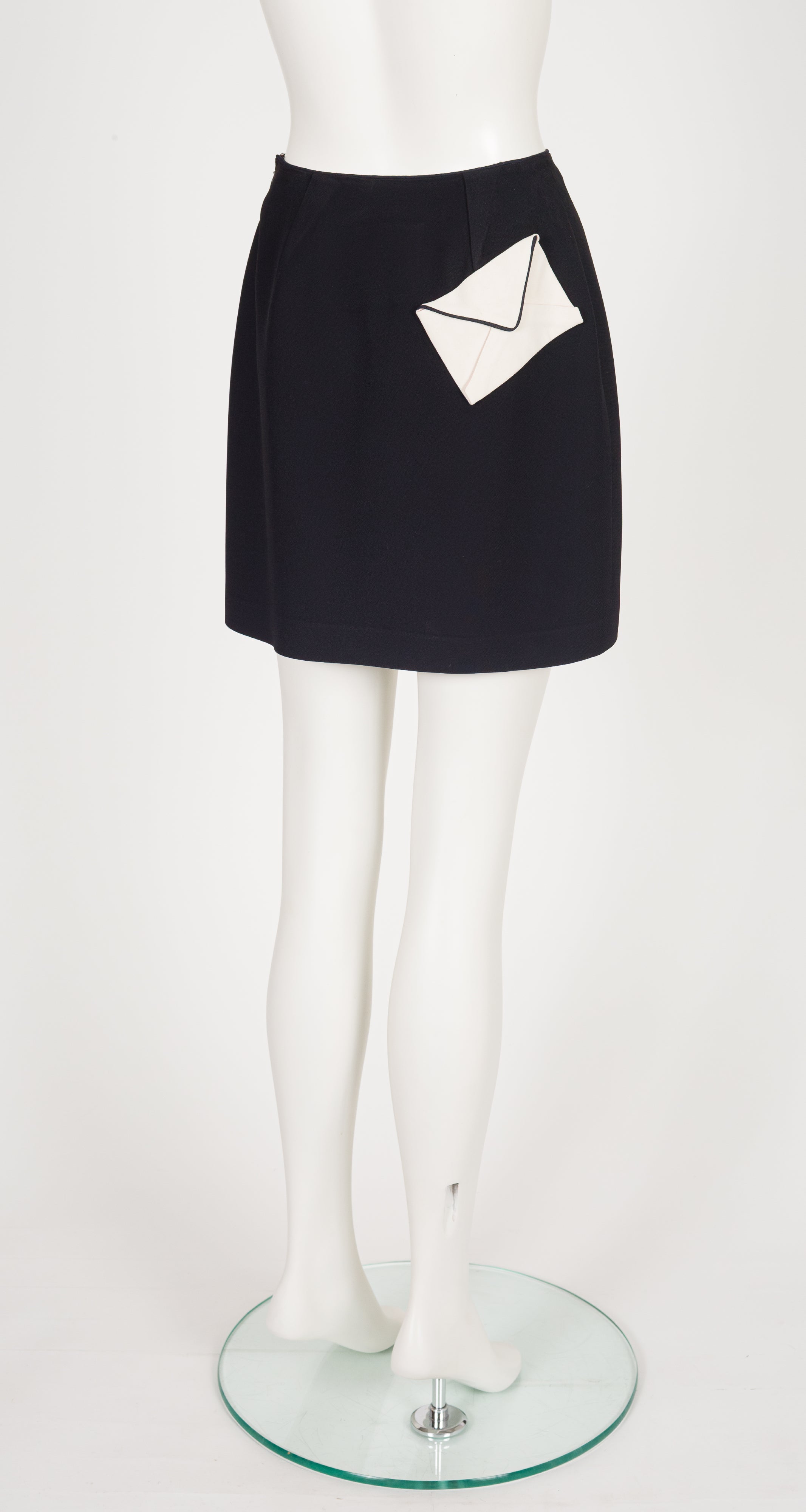 1990s Envelope Pocket Black Crepe Mini Skirt Suit