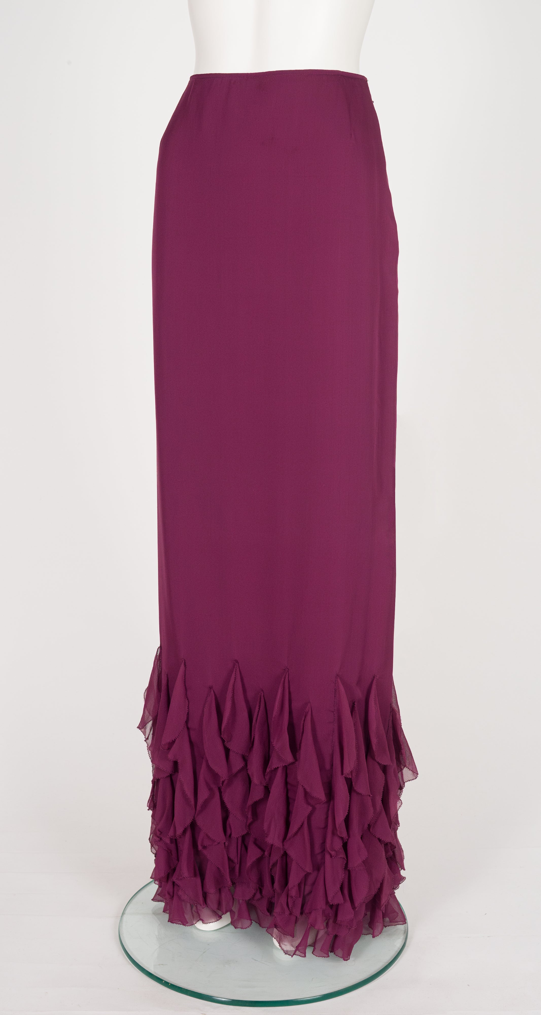 2004-05 F/W Burgundy Silk Chiffon Petal Evening Skirt