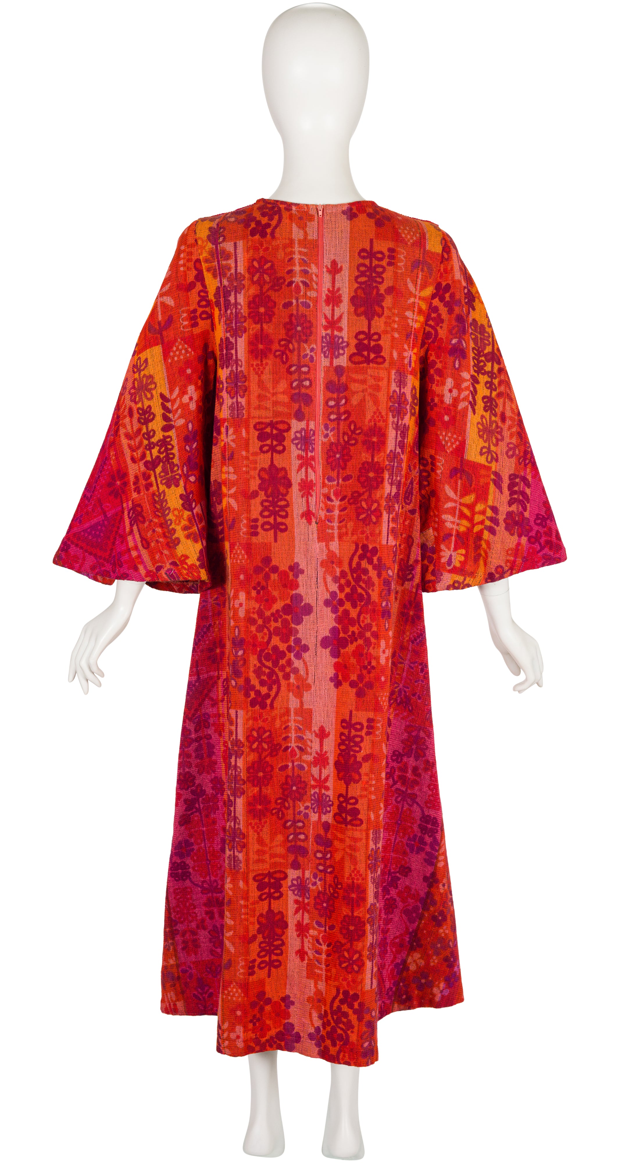 1970s Floral Embroidered Woven Cotton Caftan